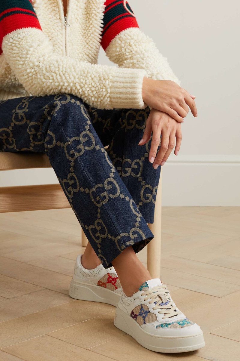 GUCCI GG logo-detailed leather and embroidered canvas sneakers outlook
