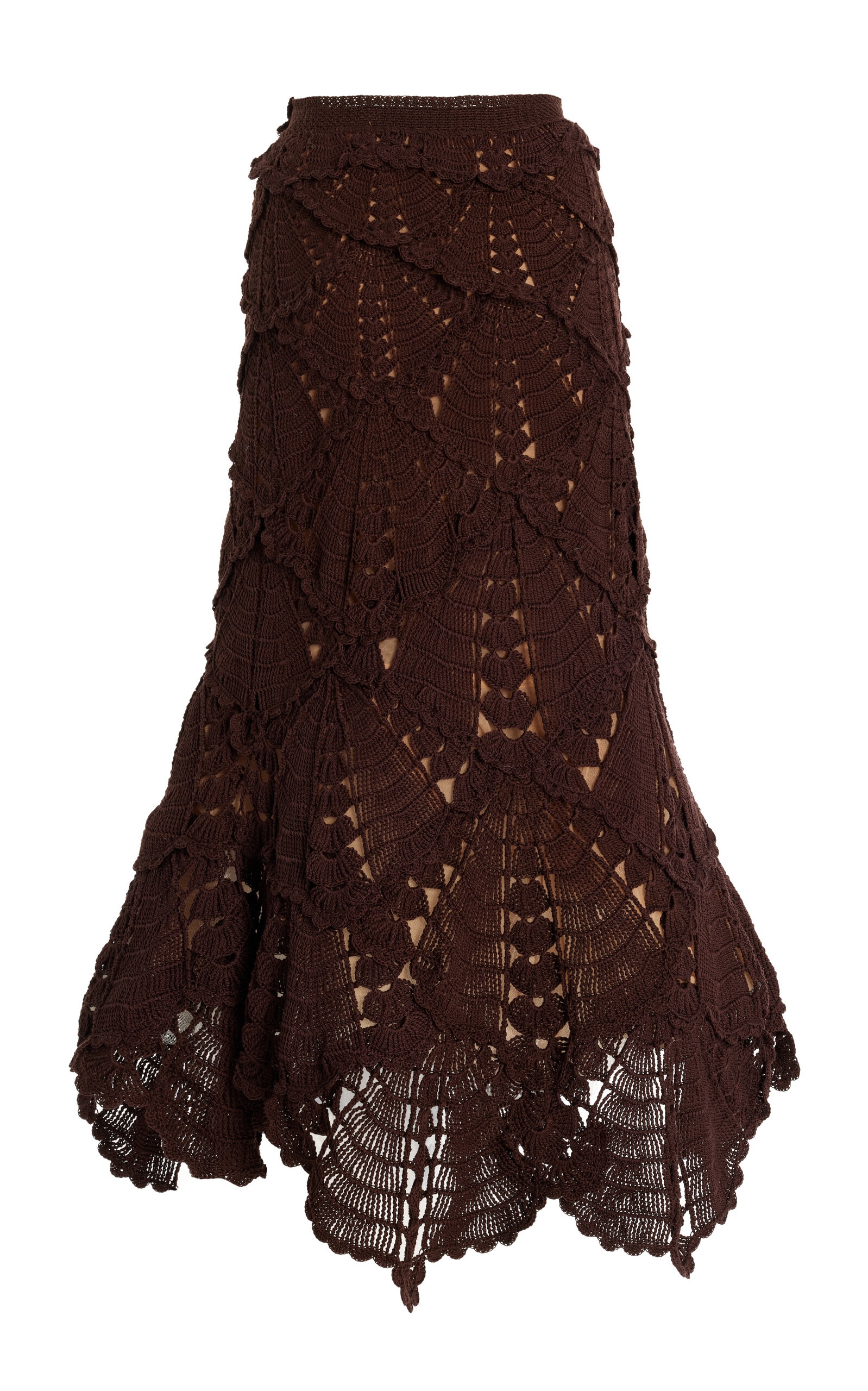 Shell Crochet Flared Knit Skirt brown - 3