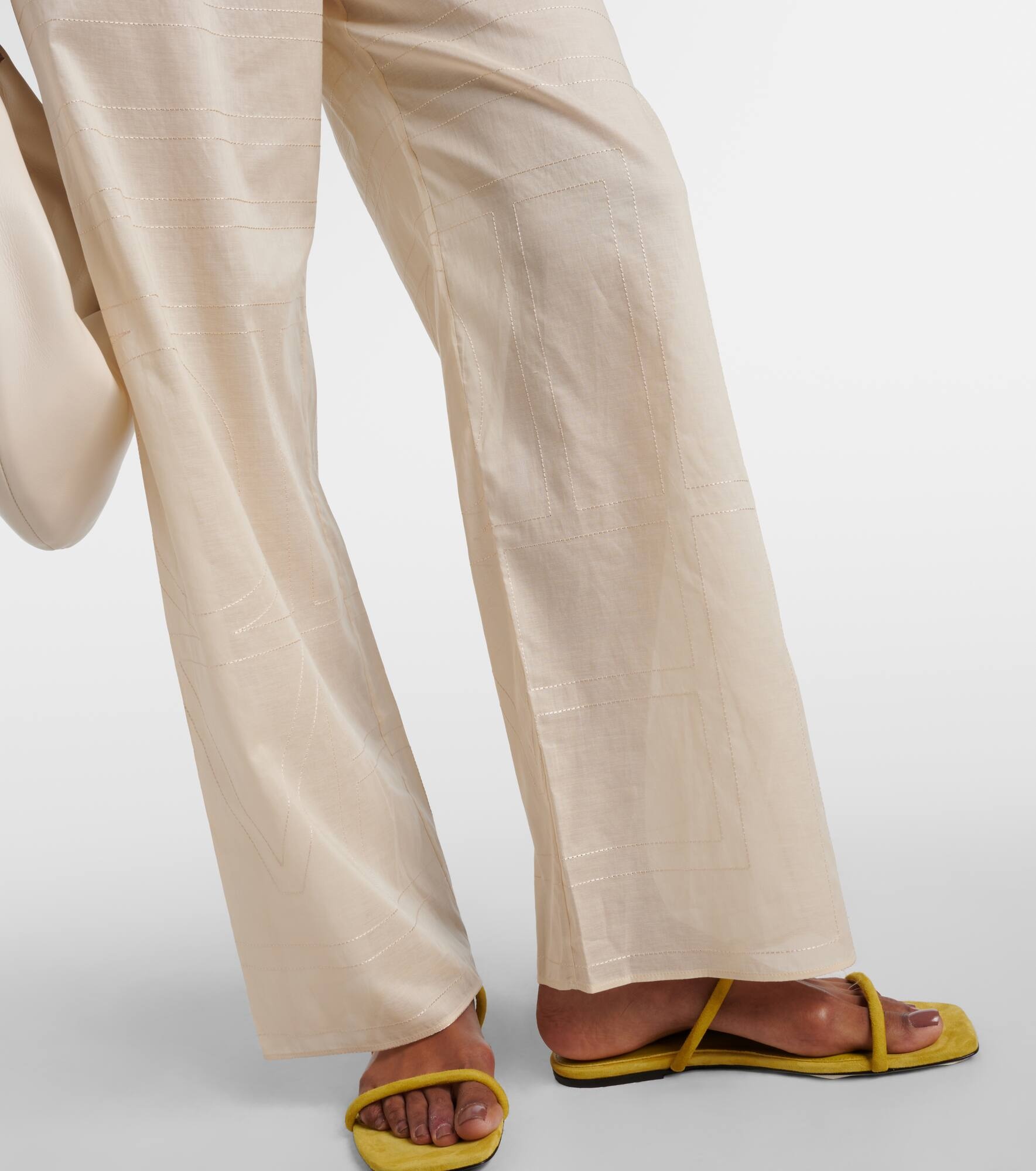 Monogram cotton-blend wide-leg pants - 5