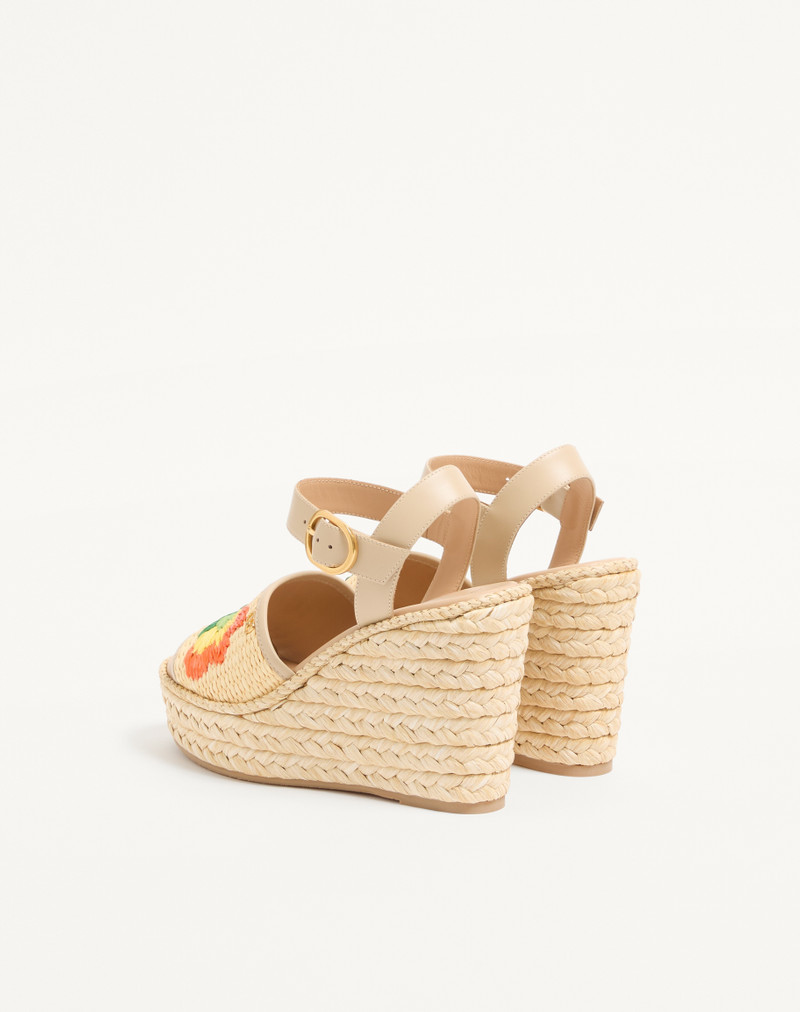 Valentino BRIBRI RAFFIA WEDGE SANDAL WITH FLORAL EMBROIDERY 115MM outlook
