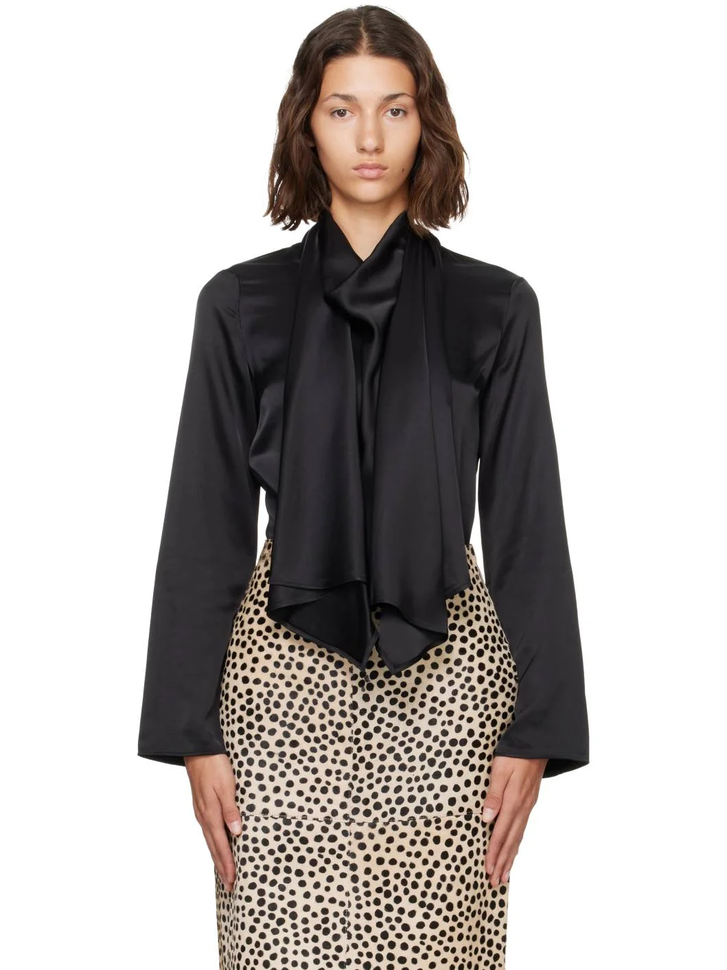 Black Satin Cape Blouse - 1
