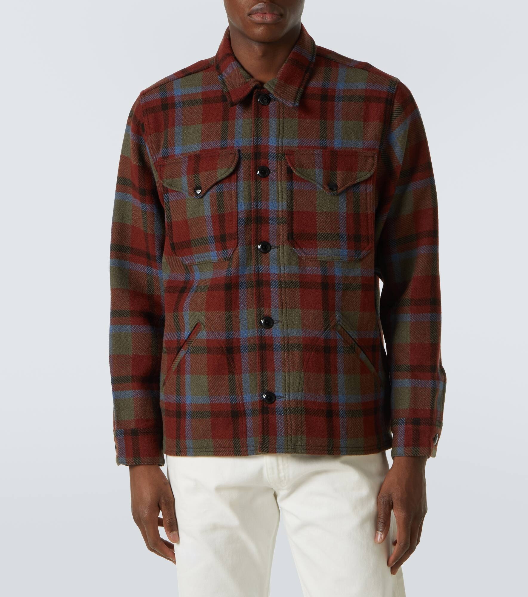 RRL Shearling-trimmed checked wool jacket RRL