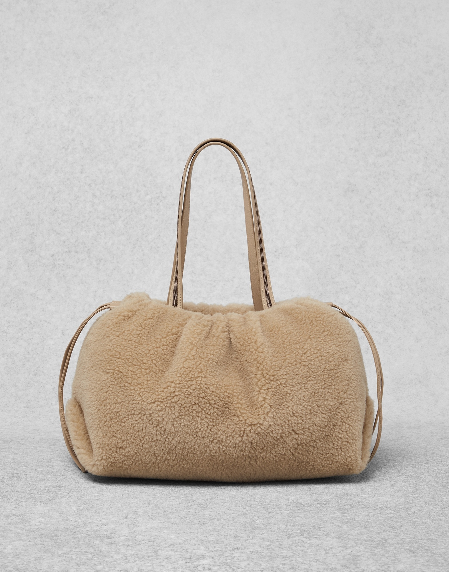 Virgin wool and cashmere fleecy soft shopper bag with shiny handles - 1
