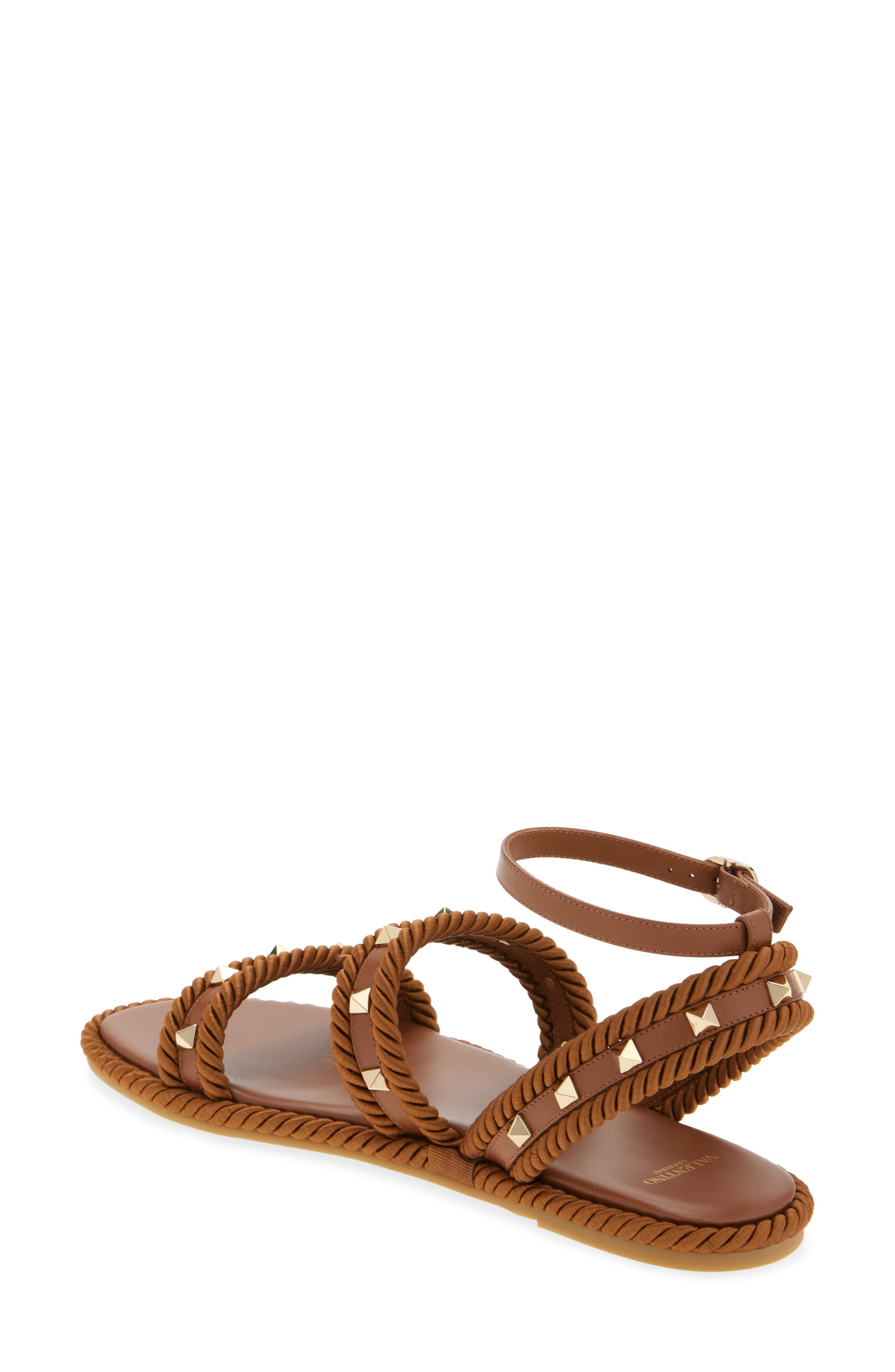 Valentino Garavani Rockstud Ankle Strap Flat Sandal in Tabacco at Nordstrom - 2
