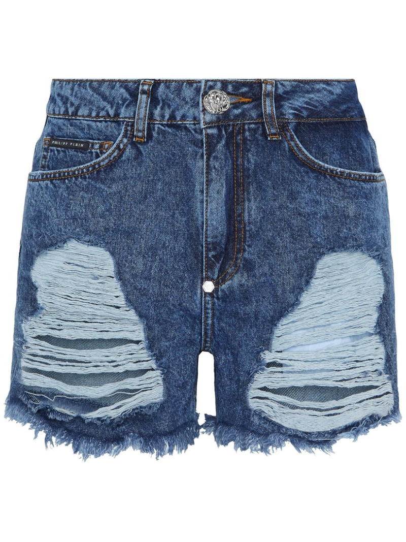 mid-rise ripped denim shorts 1