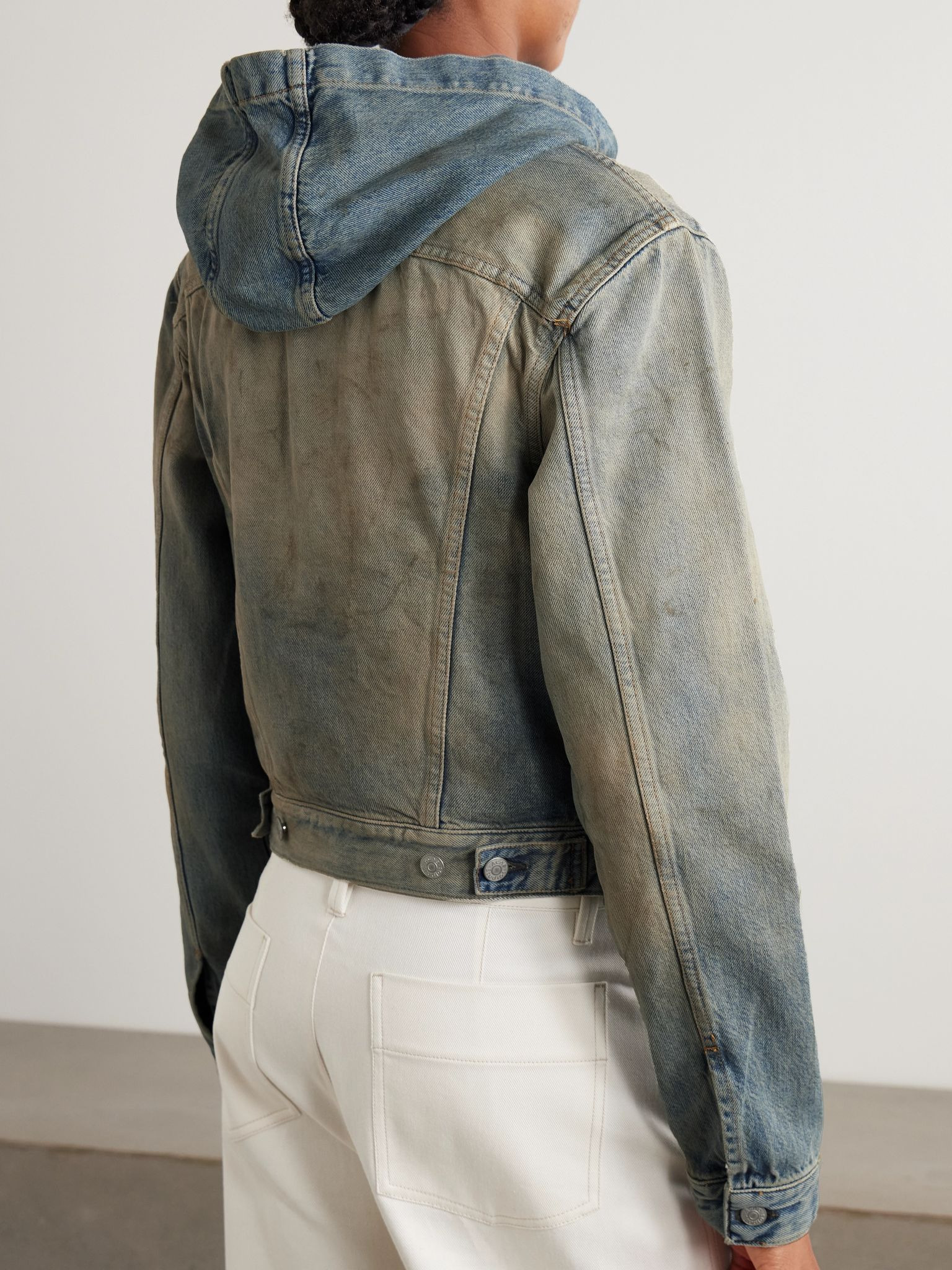 Hooded distressed organic denim jacket Light denim - 4