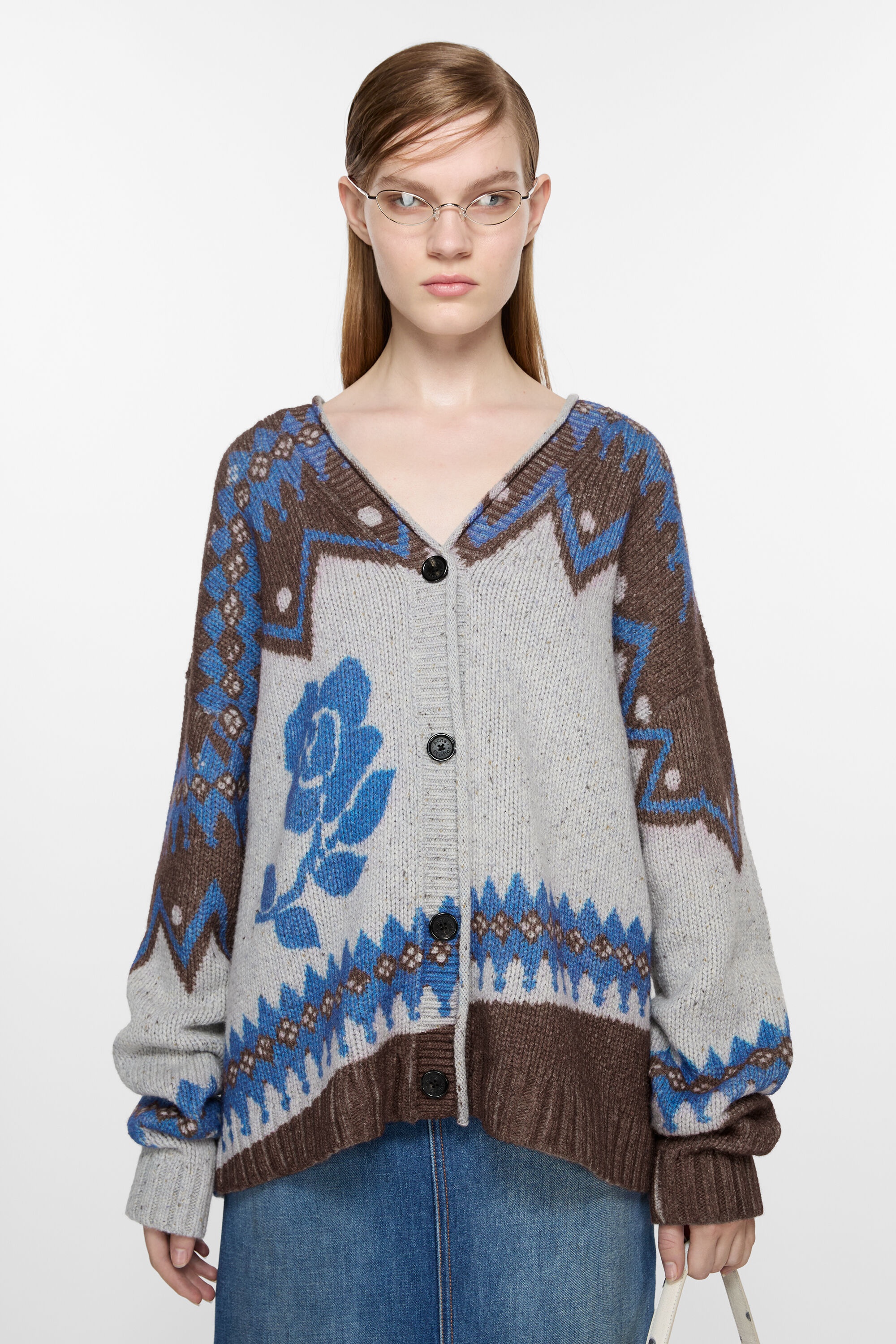 Jacquard wool cardigan - Brown/multi - 2