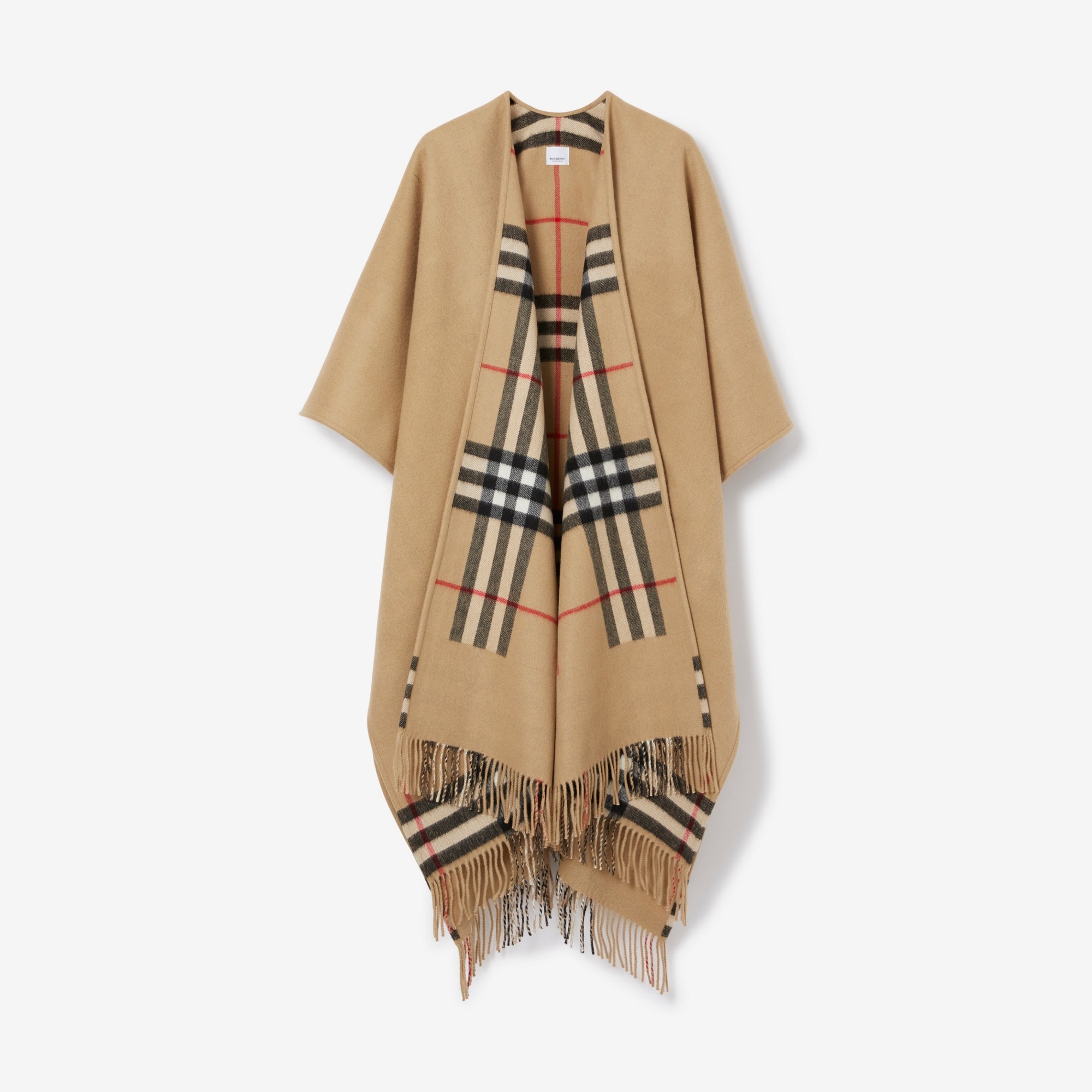 Check Wool Cashmere Reversible Cape - 1