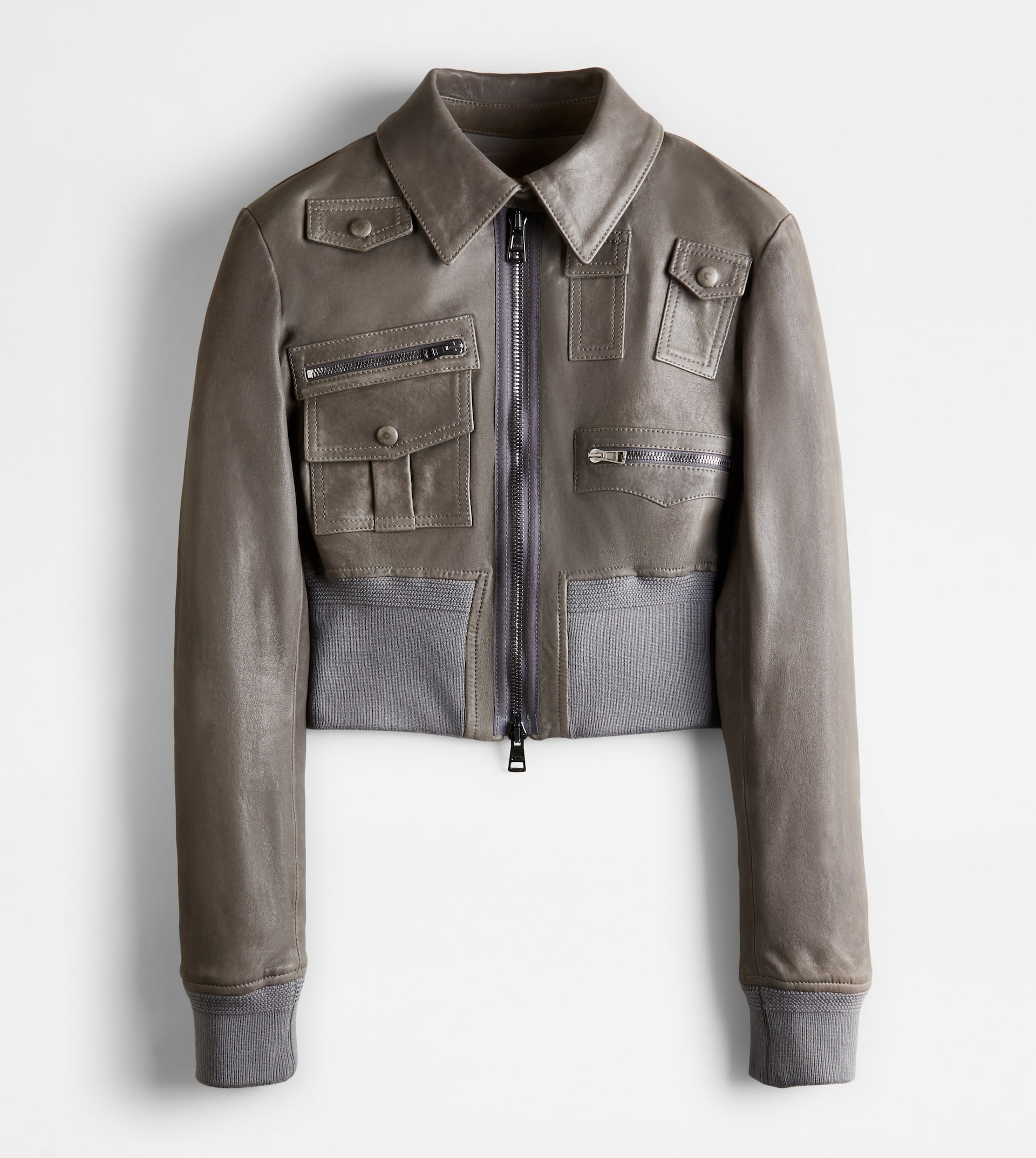AVIATOR JACKET IN LEATHER - GREY - 1
