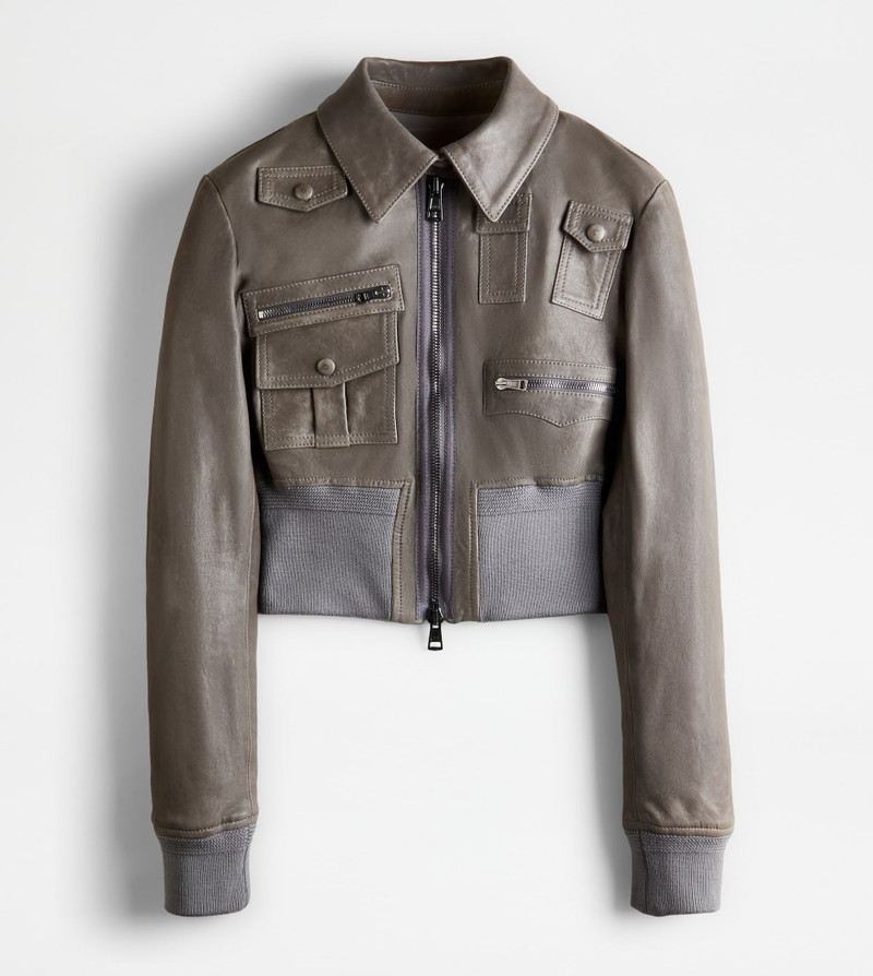 AVIATOR JACKET IN LEATHER - GREY 1