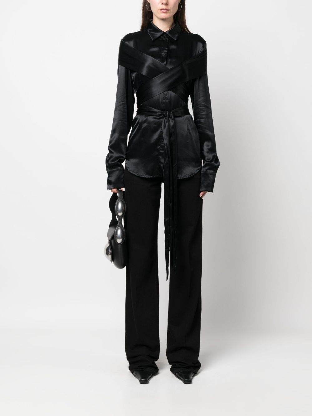 wraparound-strap satin shirt - 2