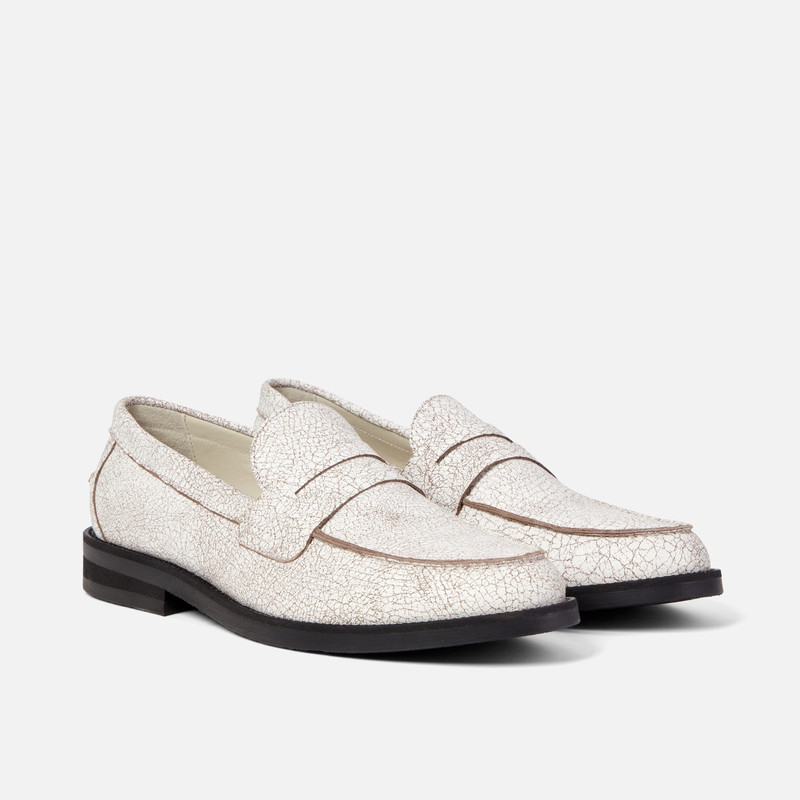 Wilde White Cracked Penny Loafer - Men's 3