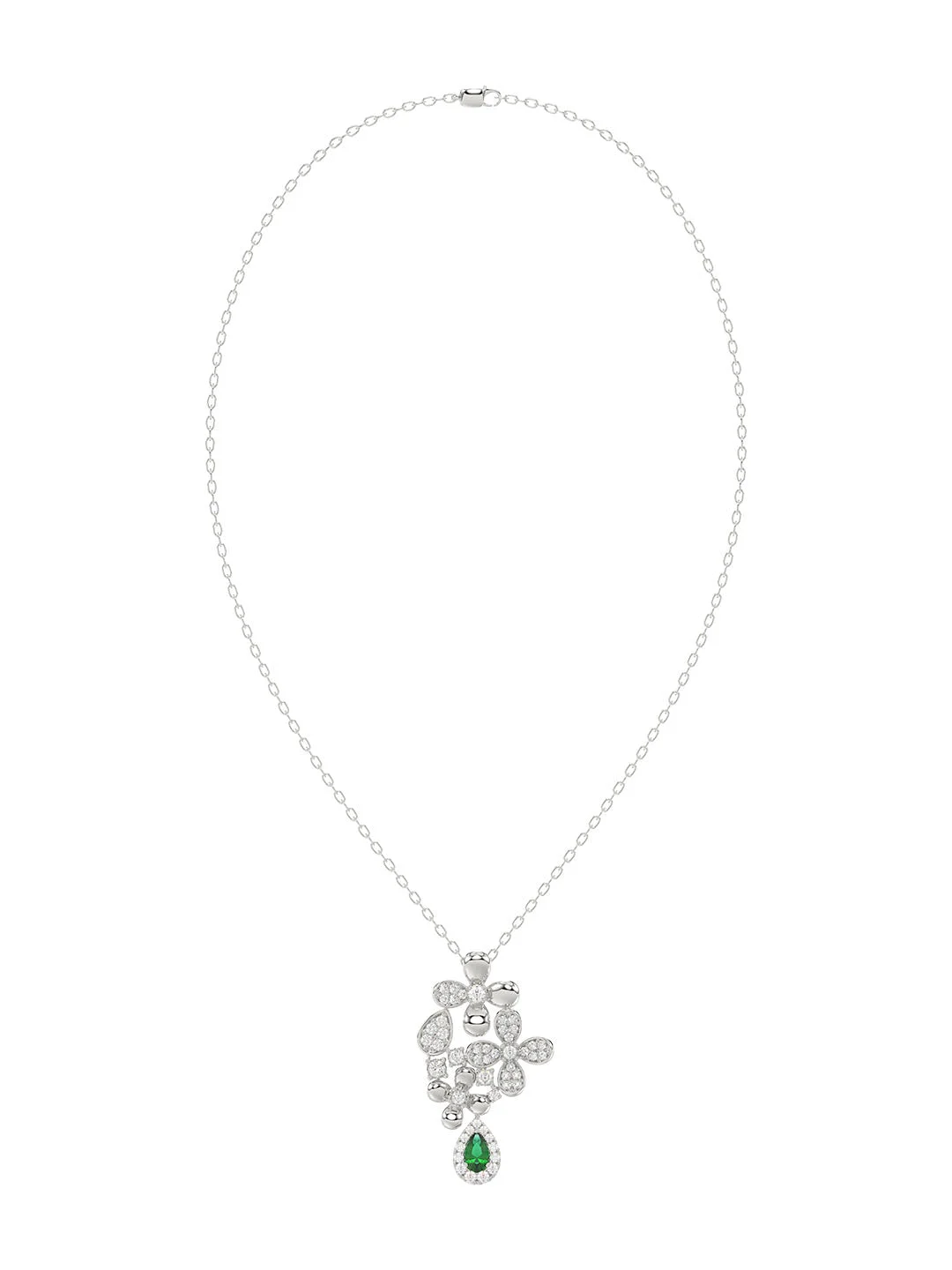 FLORAL WHITE GOLD PENDANT NECKLACE - 1