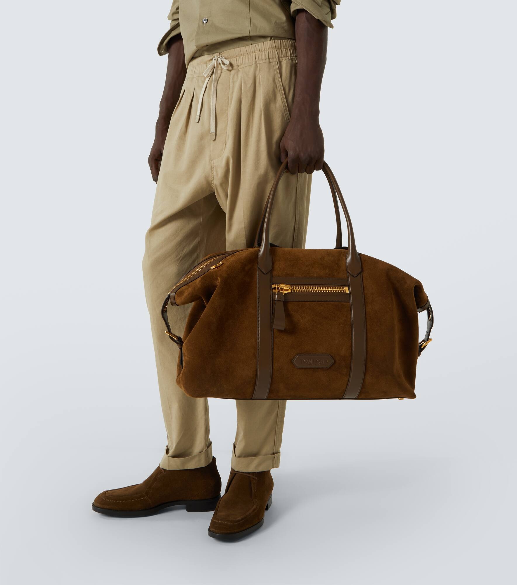 Leather-trimmed suede duffel bag - 3