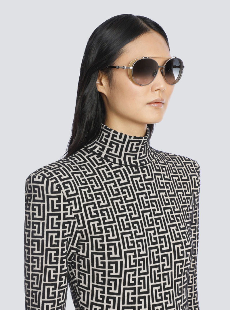 Balmain Black and gold-tone titanium Brigade-II sunglasses outlook