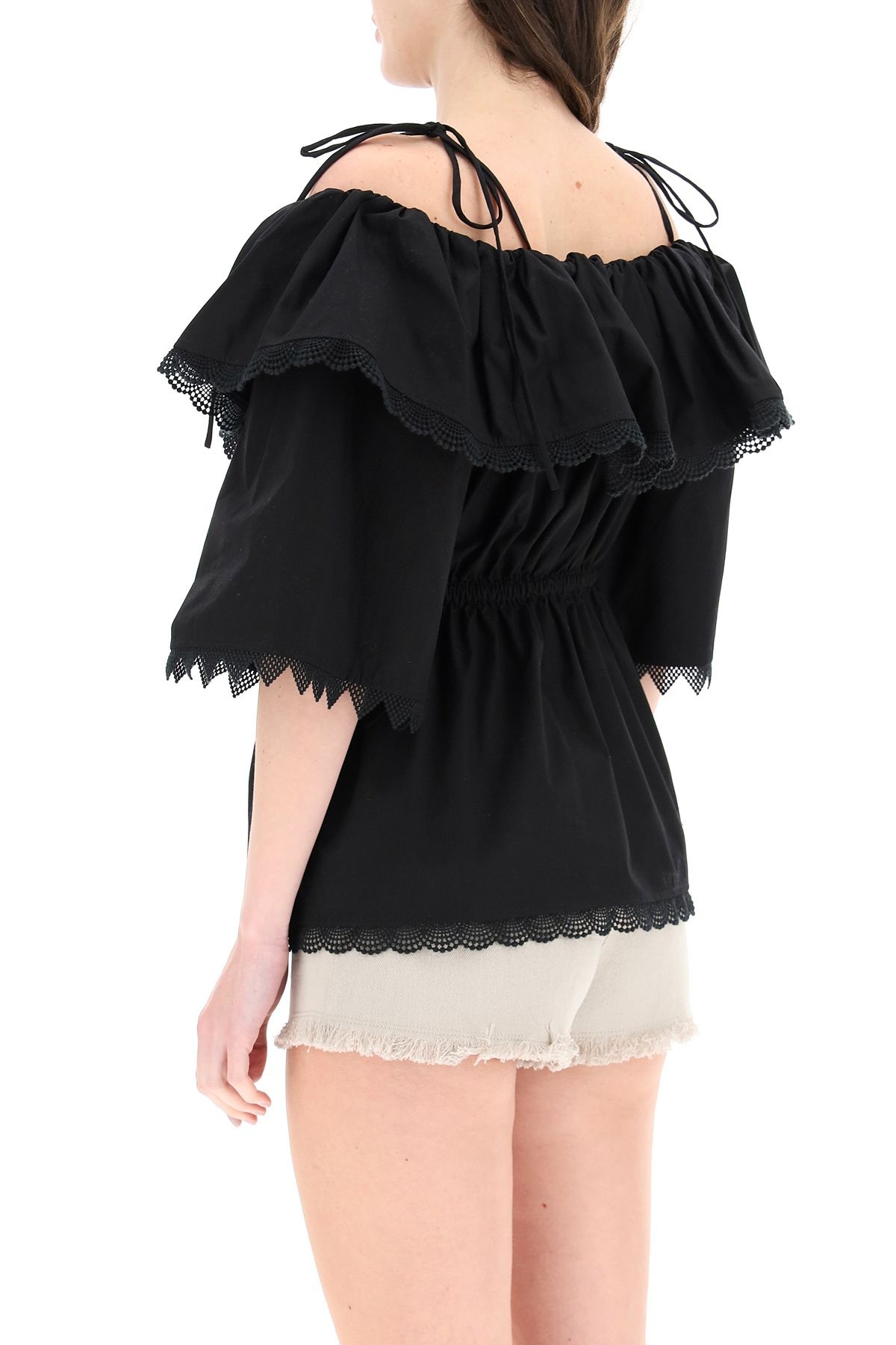 POPLIN BLOUSE WITH LACE TRIMS - 4