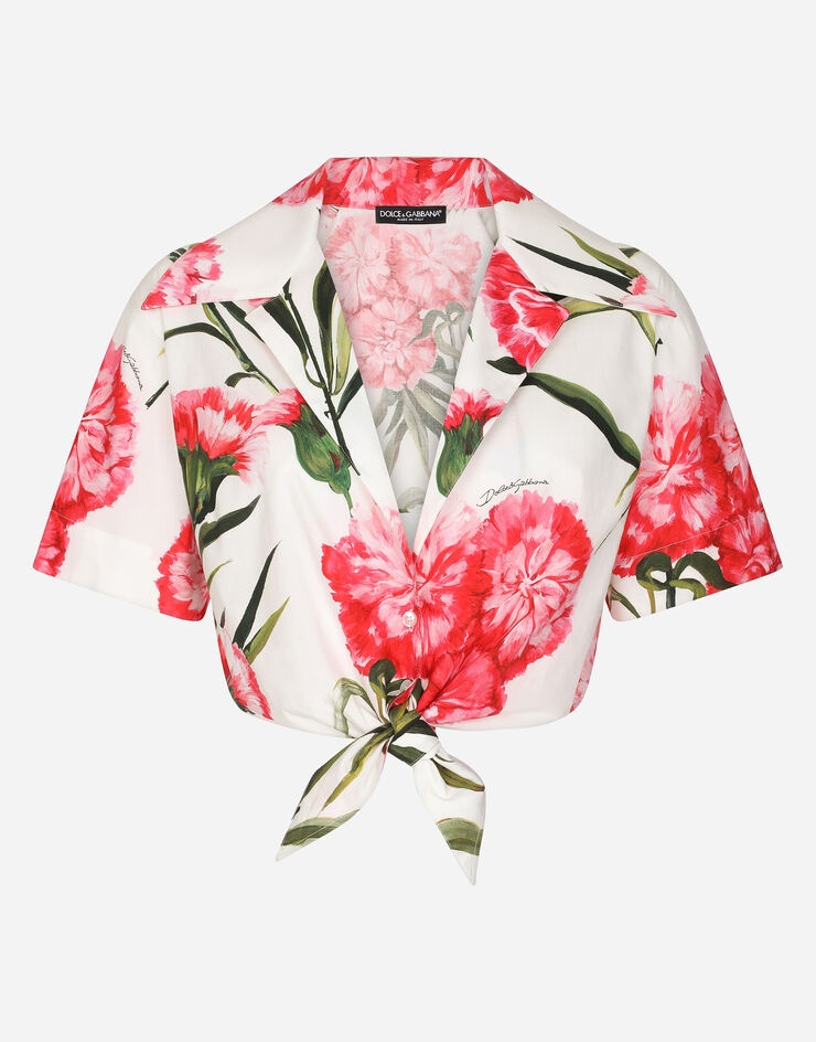 Carnation-print poplin shirt with knot detail - 1