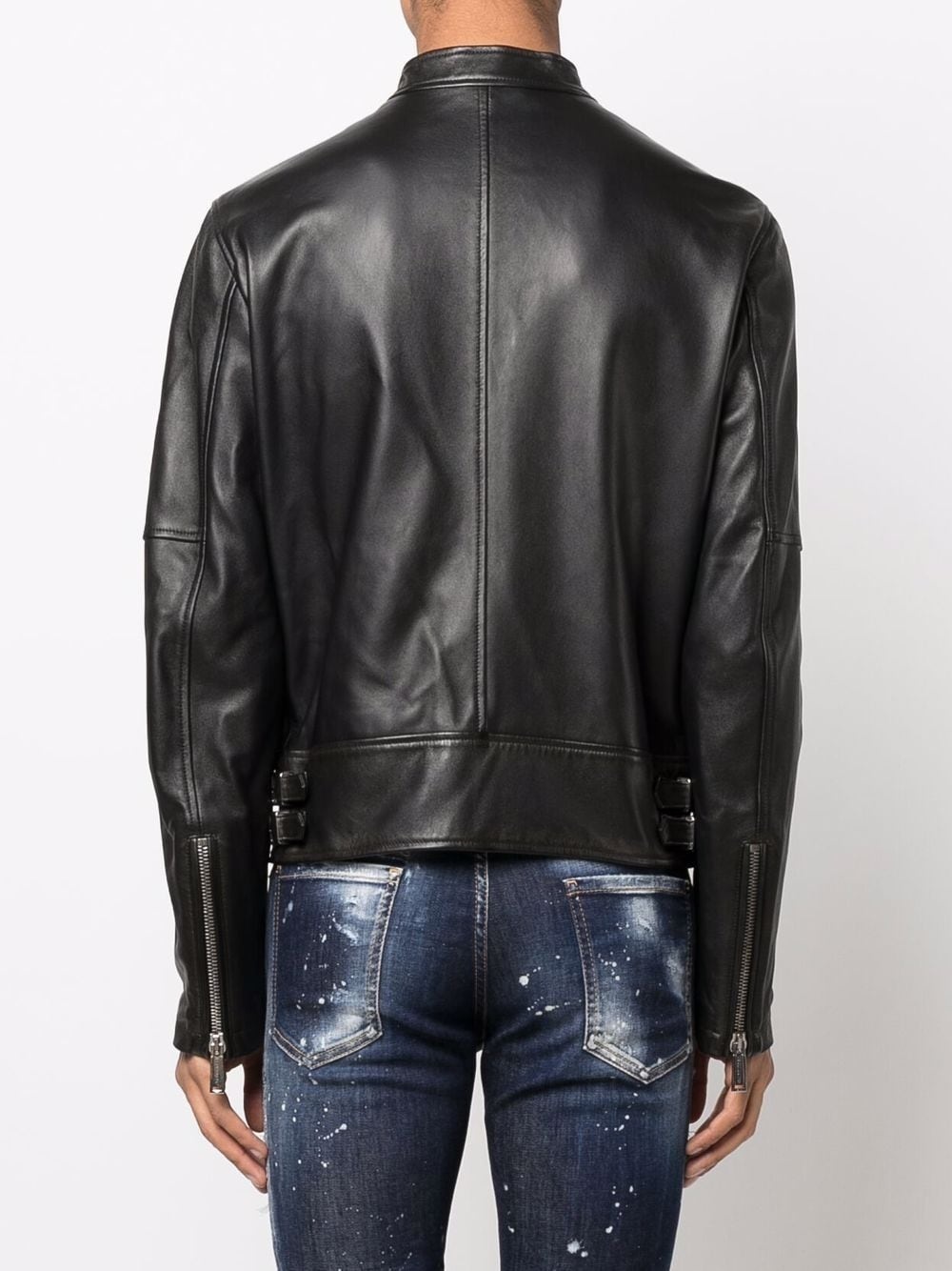 zippered leather jacket - 4