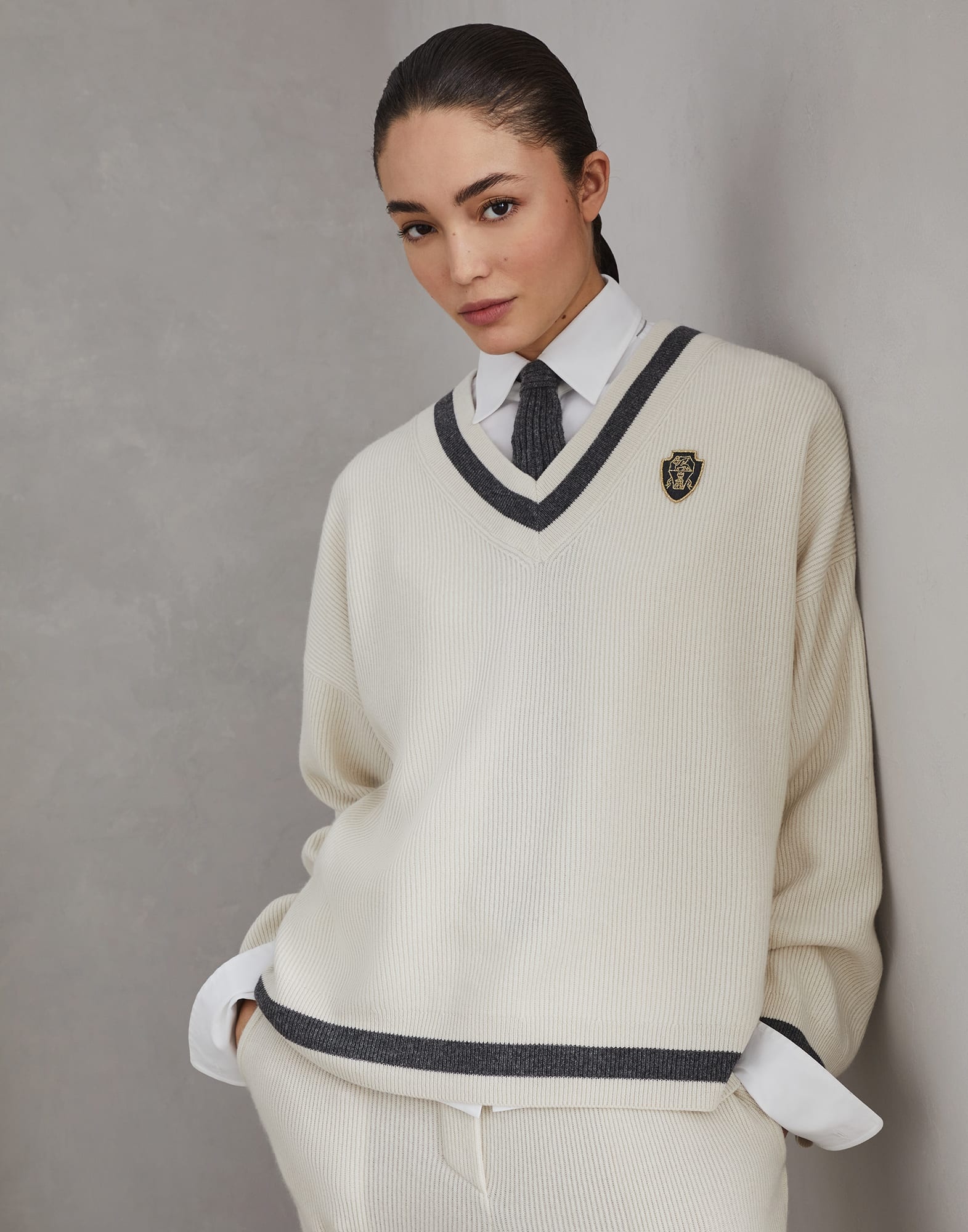 Cashmere English rib sweater with logo - 4