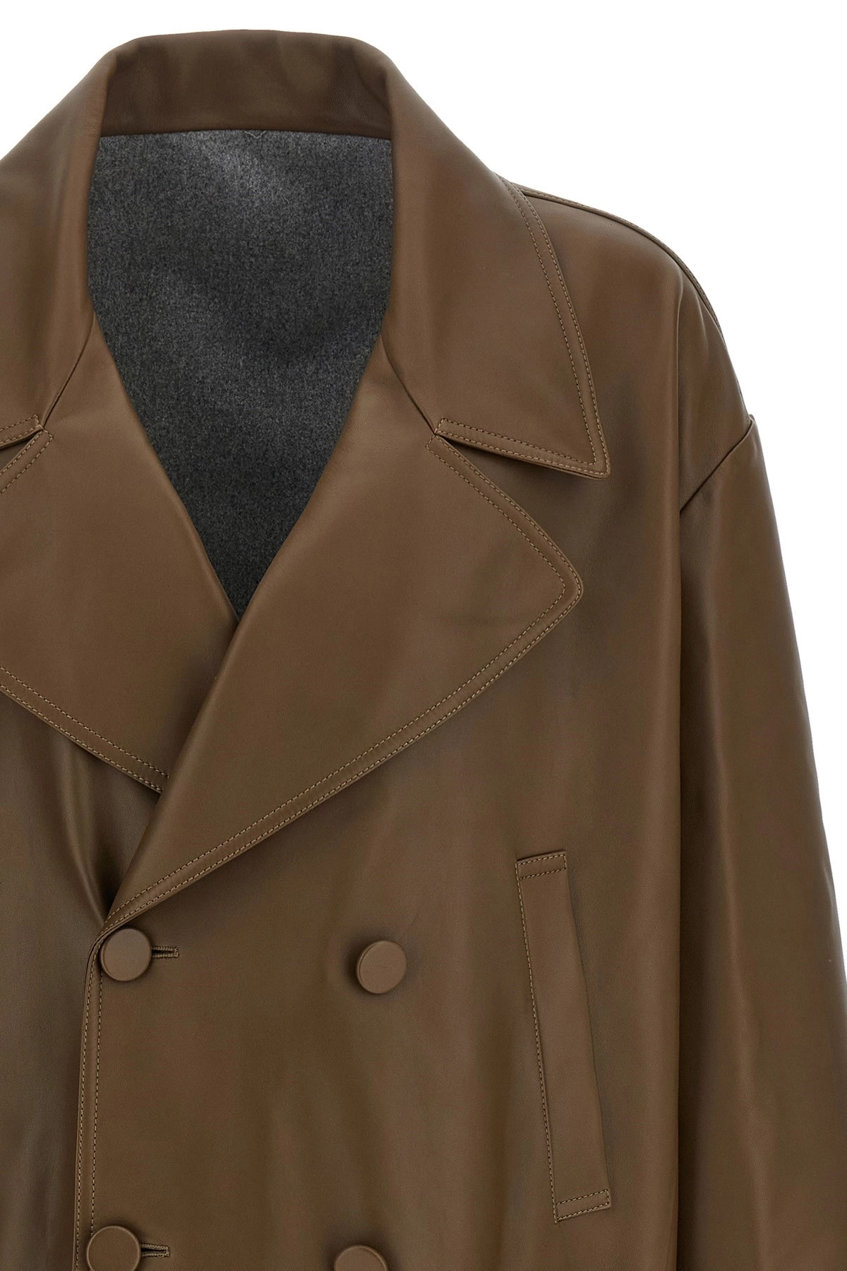 Double-breasted leather coat - 3