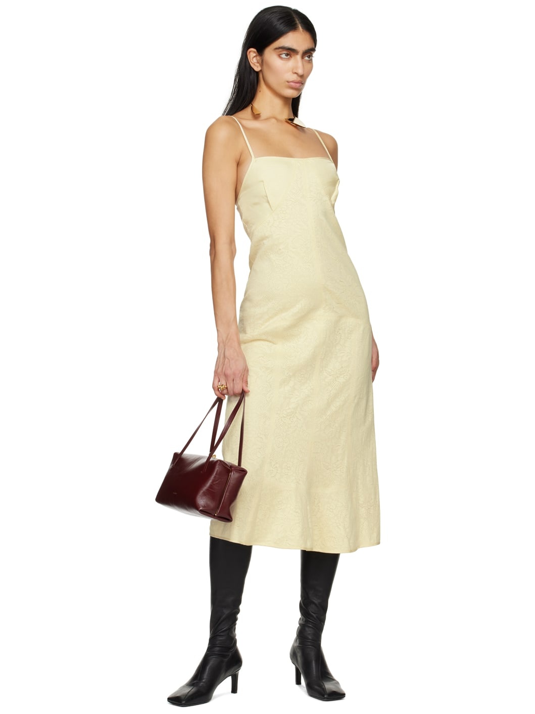 Yellow Square Neck Midi Dress - 4