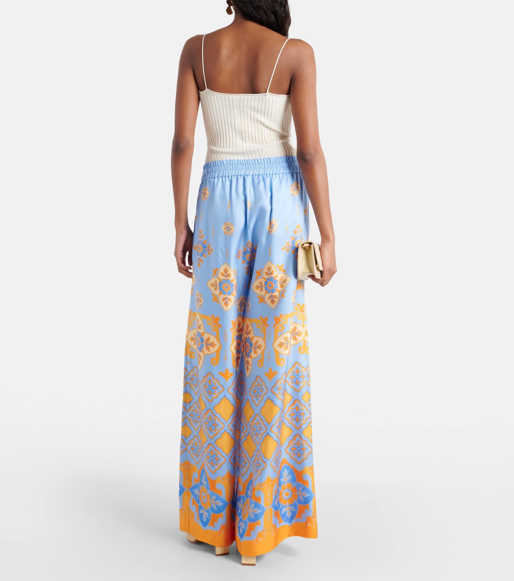 High-rise printed silk palazzo pants - 3