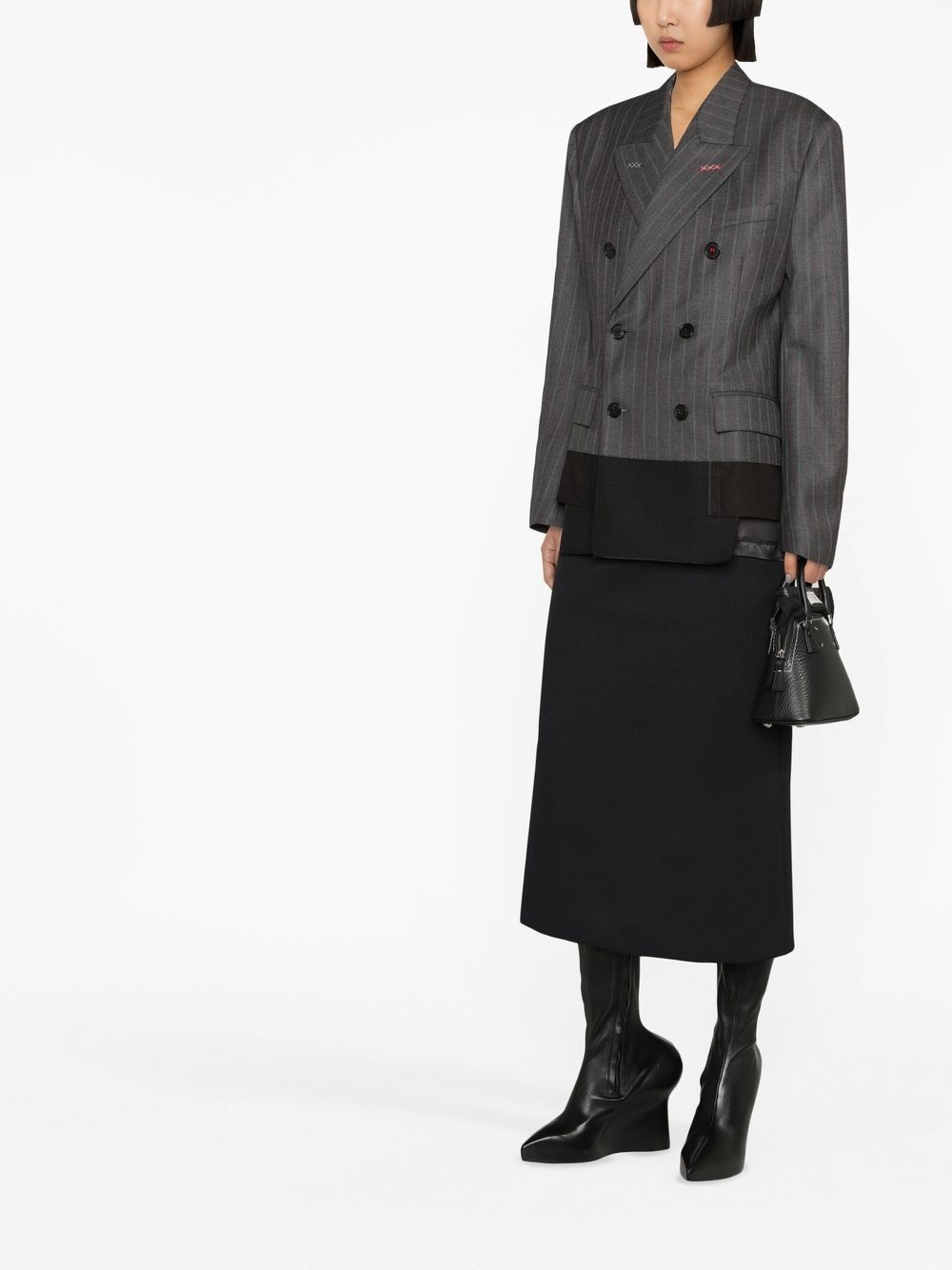 contrast-panel double-breasted blazer - 4