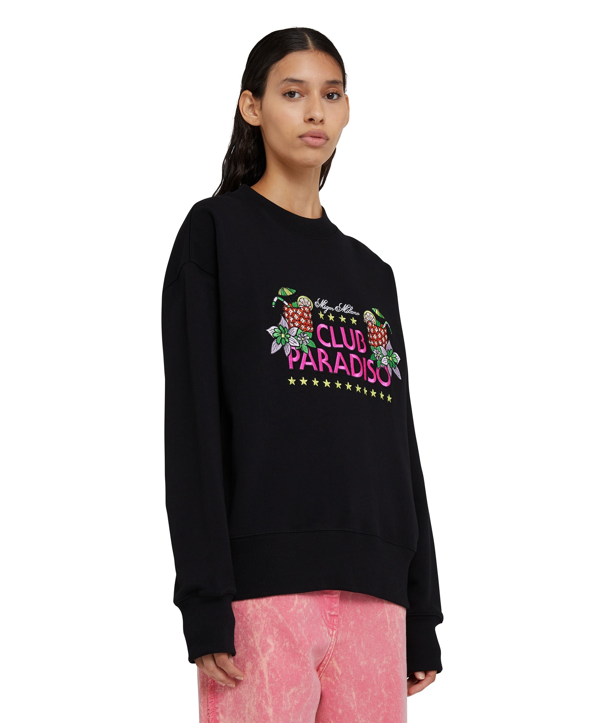 Solid color cotton crewneck sweatshirt with "club paradiso" graphic - 3