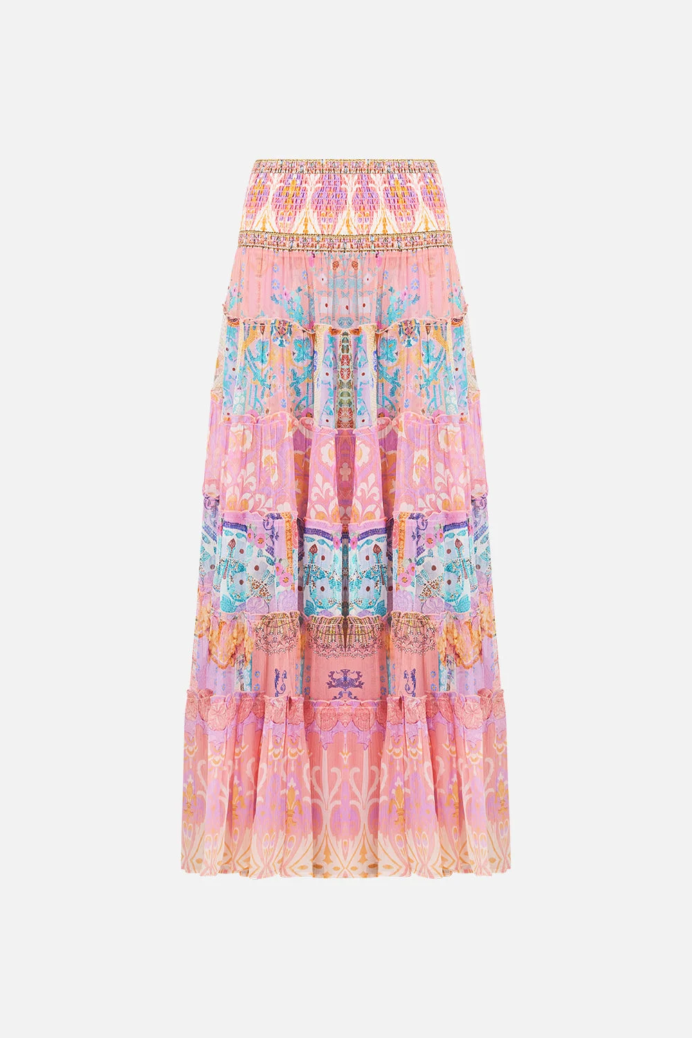 SHIRRED WAIST TIERED CIRCLE SKIRT - 1