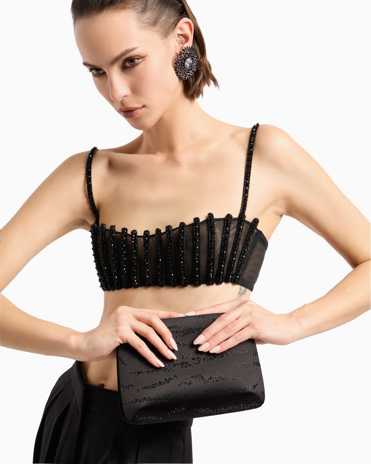 EMBROIDERED STRETCH TULLE BANDEAU TOP - 6