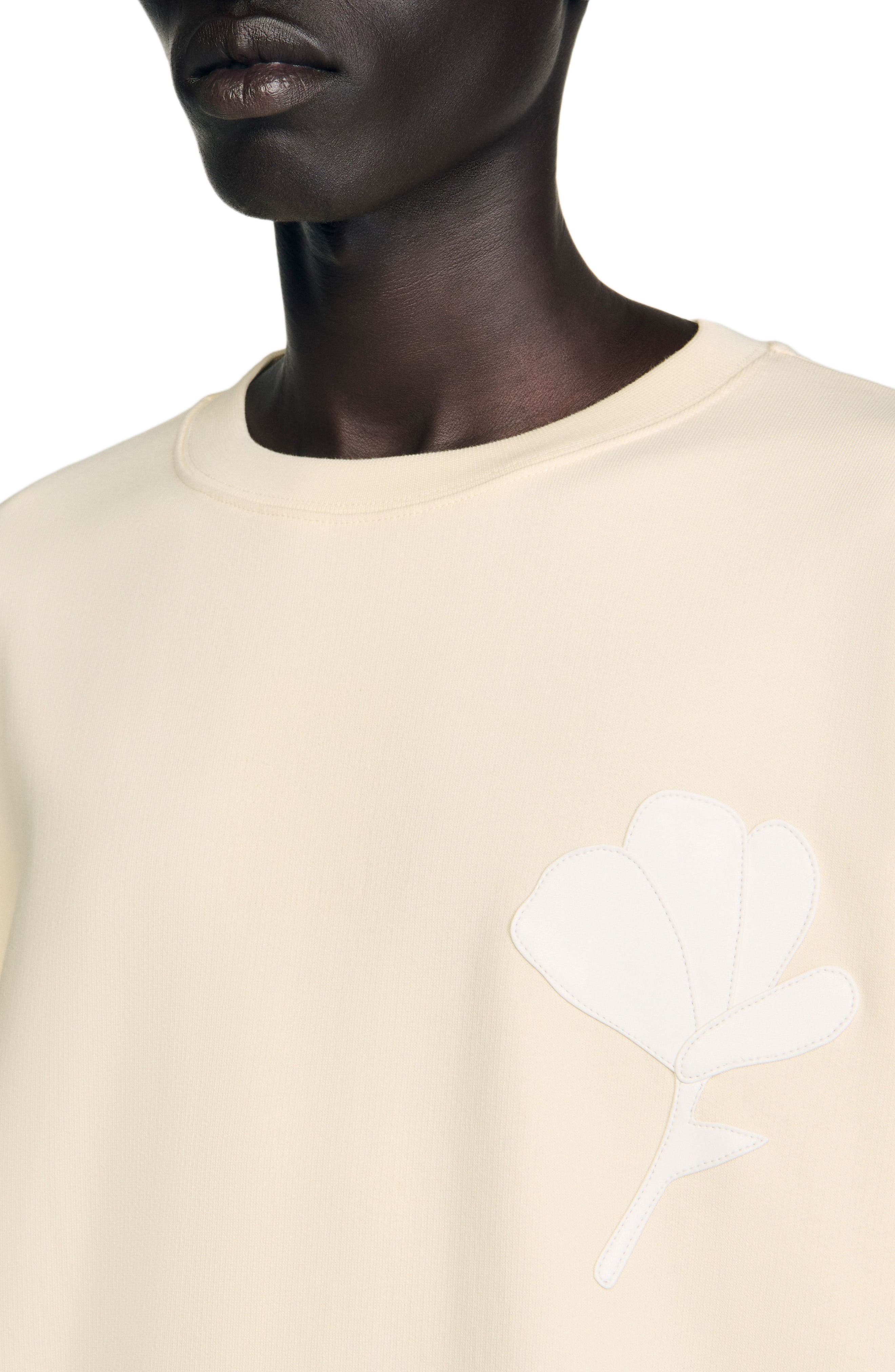 SANDRO Sweatshirt with flower patch in Butter Cream at Nordstrom - 4