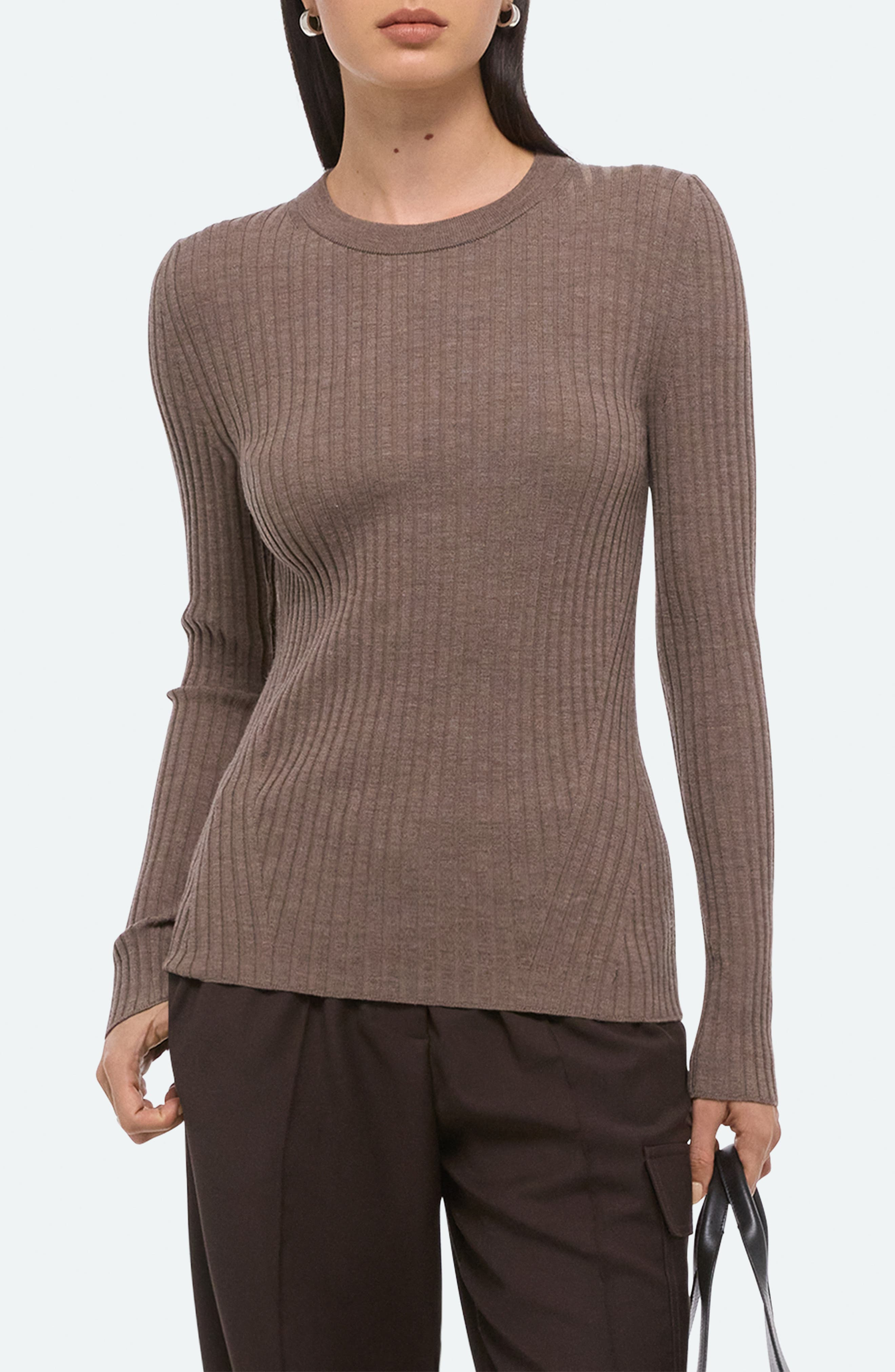 Helmut Lang Cutout Back Rib Top in Light Brown Melange at Nordstrom - 3