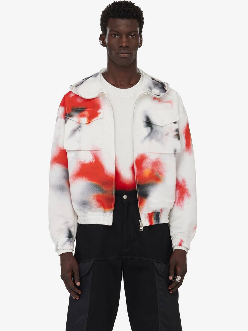 Men's Obscured Flower Windbreaker in White/red - 5