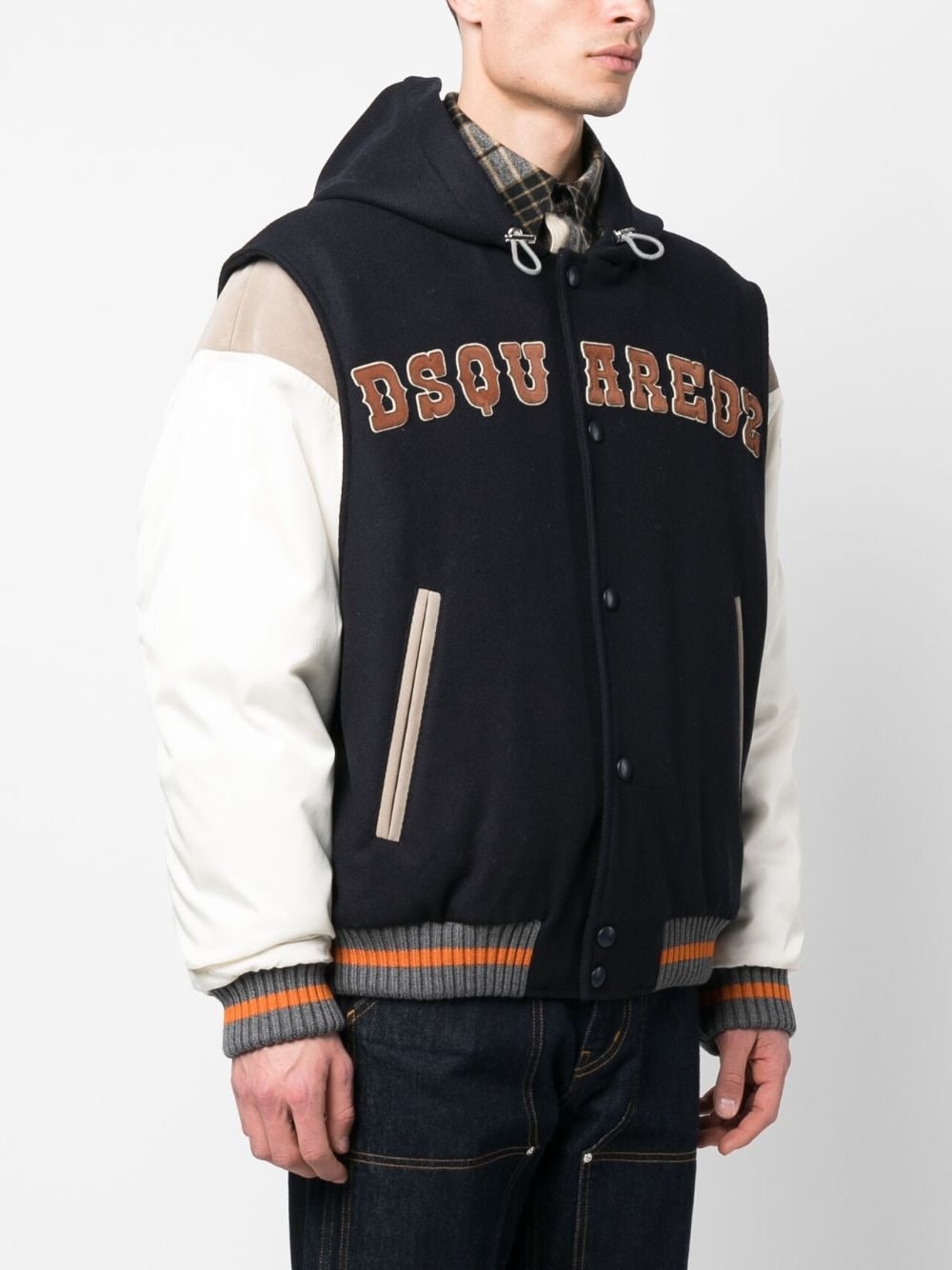 layered hooded varsity jacket - 3