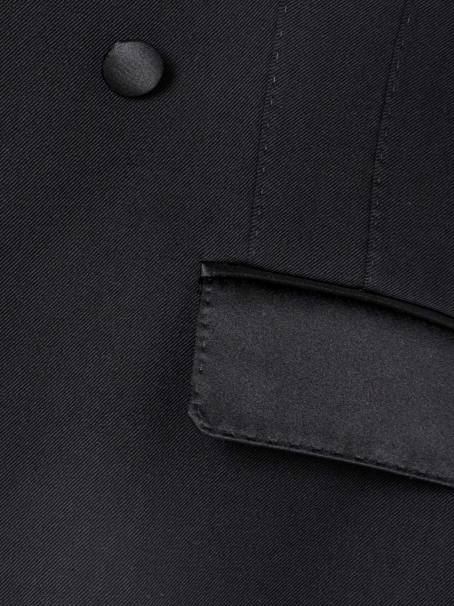 Silk satin-trimmed wool-blend twill blazer Black - 6