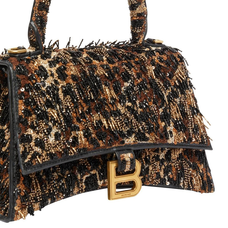 Women's Hourglass Xs Handbag With Chain Embroidery in Black 10