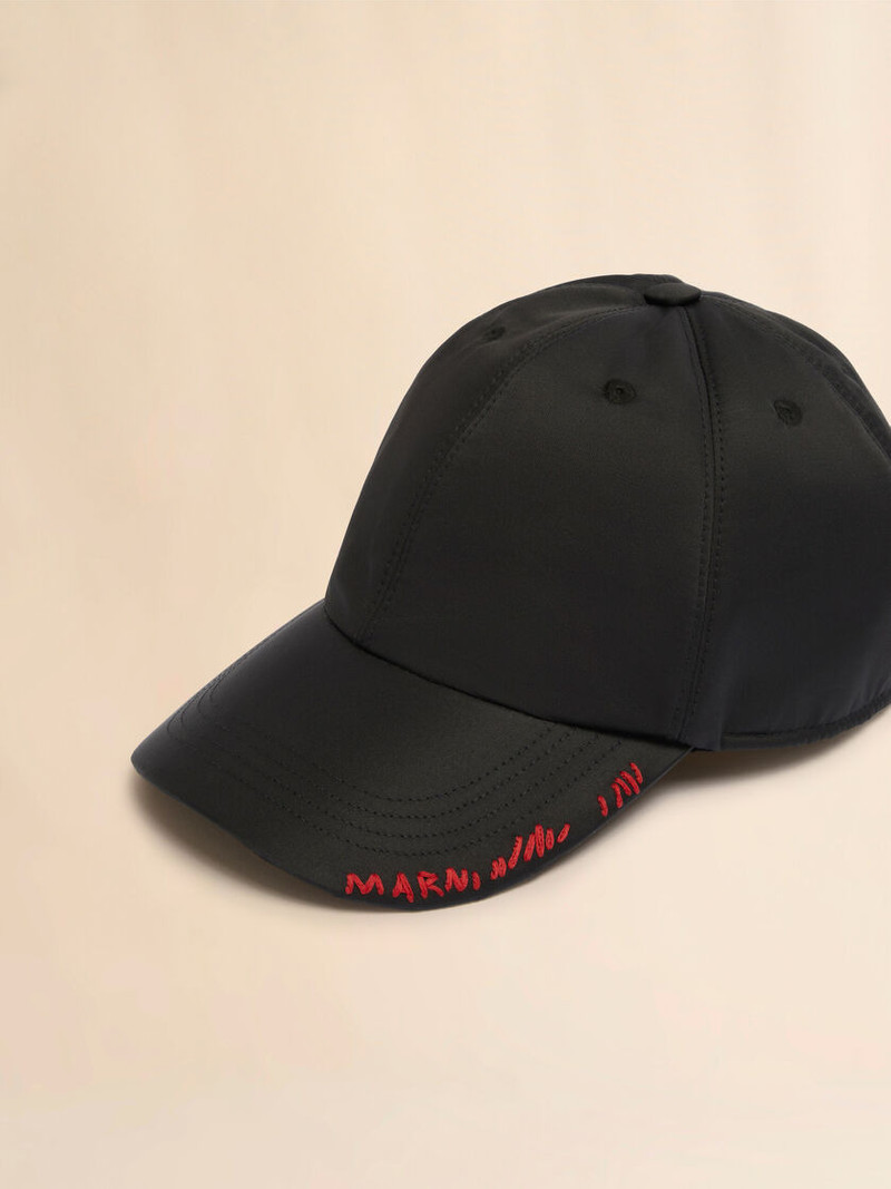BLACK TAFETTA BASEBALL CAP WITH MARNI MENDING 4