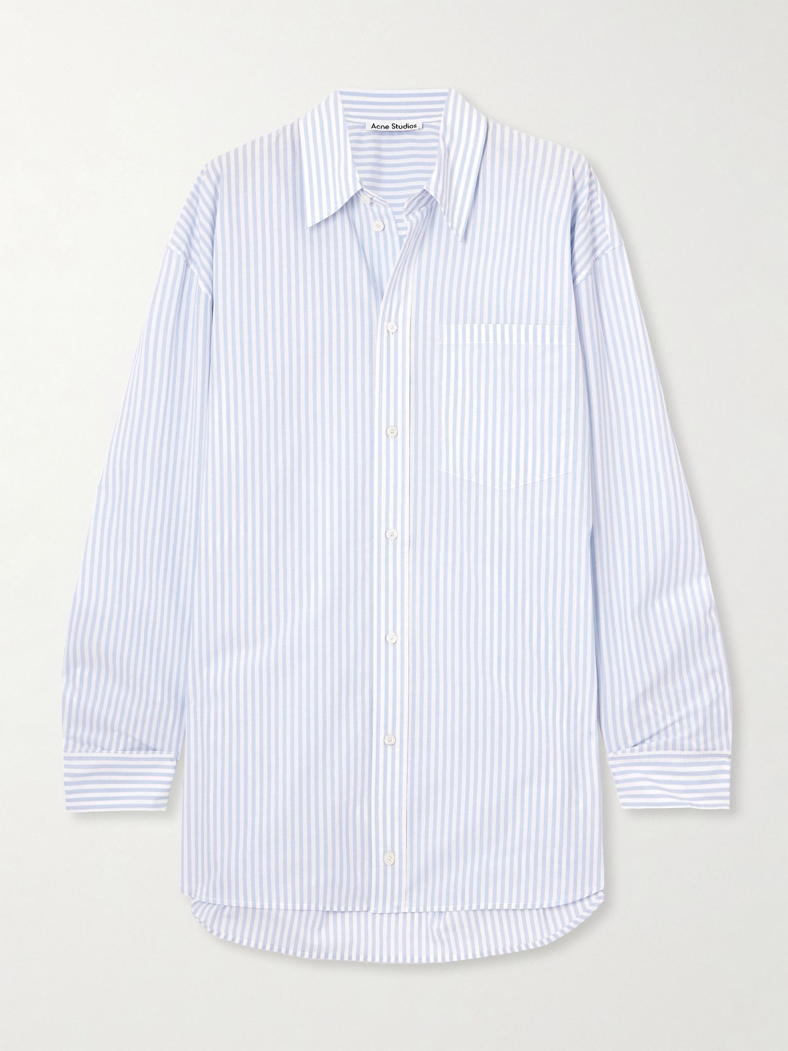 Oversized printed striped cotton Oxford shirt Blue - 1