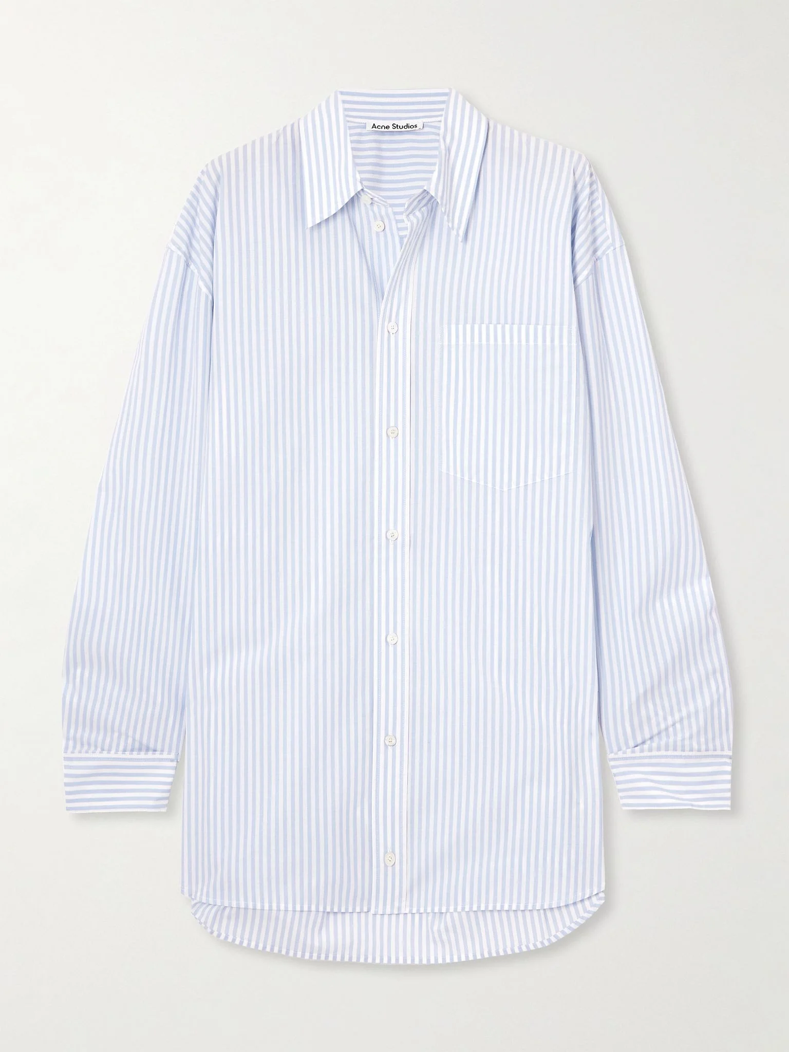 Oversized printed striped cotton Oxford shirt Blue - 1