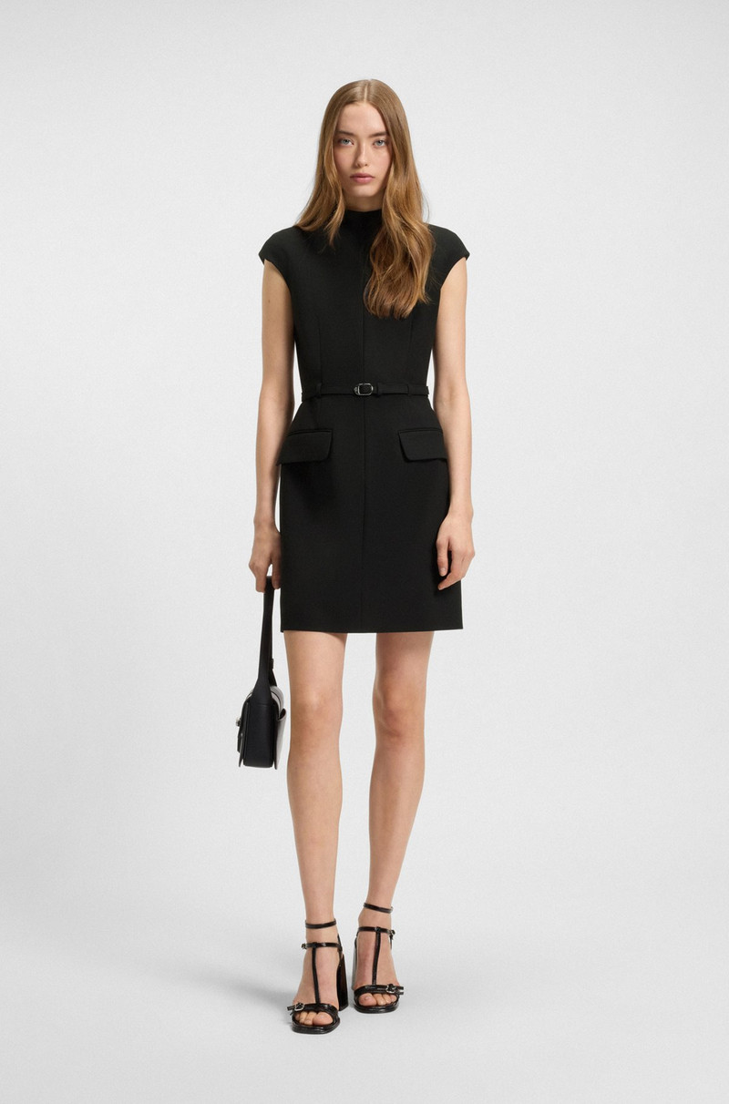 HUGO BELTED MOCK-NECK DRESS WITH SUBTLE SHOULDER PADDING outlook