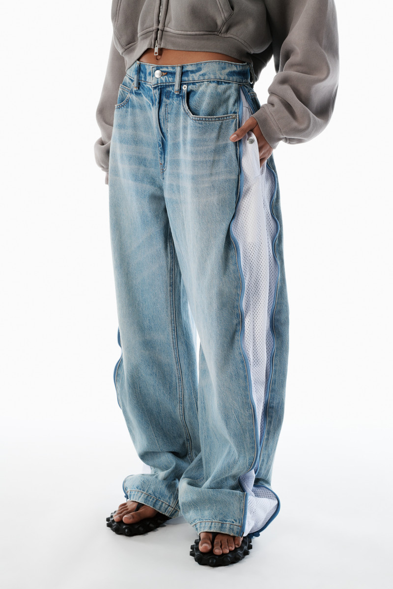bleach blue curved zipper pants 3