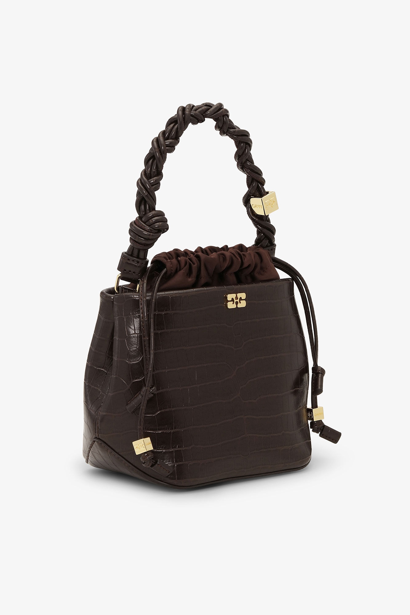 BROWN CROCO GANNI BOU BUCKET BAG - 2