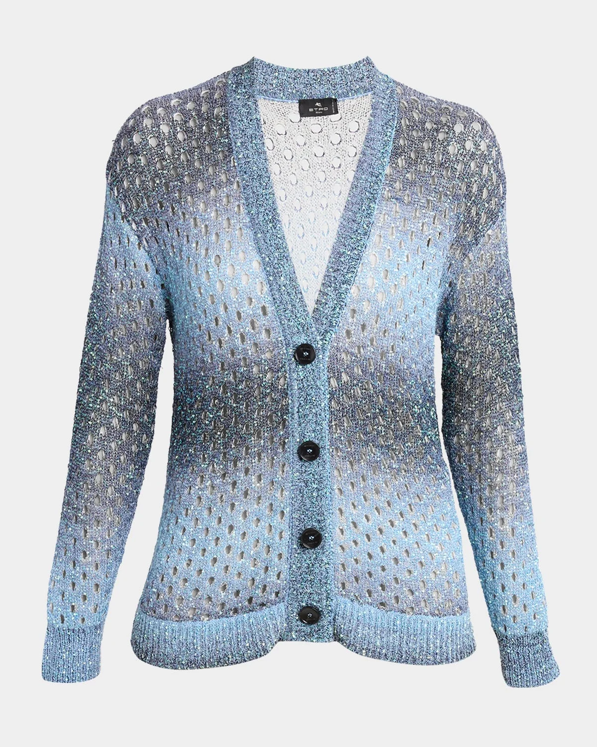 Paillette Ombre Open-Knit V-Neck Cardigan - 1