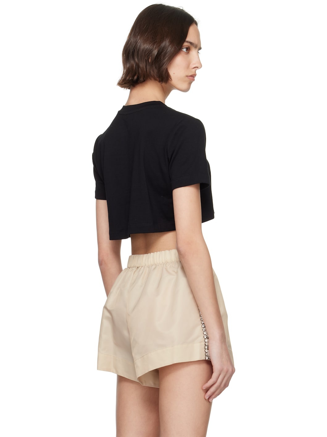 Black Crystal Rosette Cropped T-shirt - 3