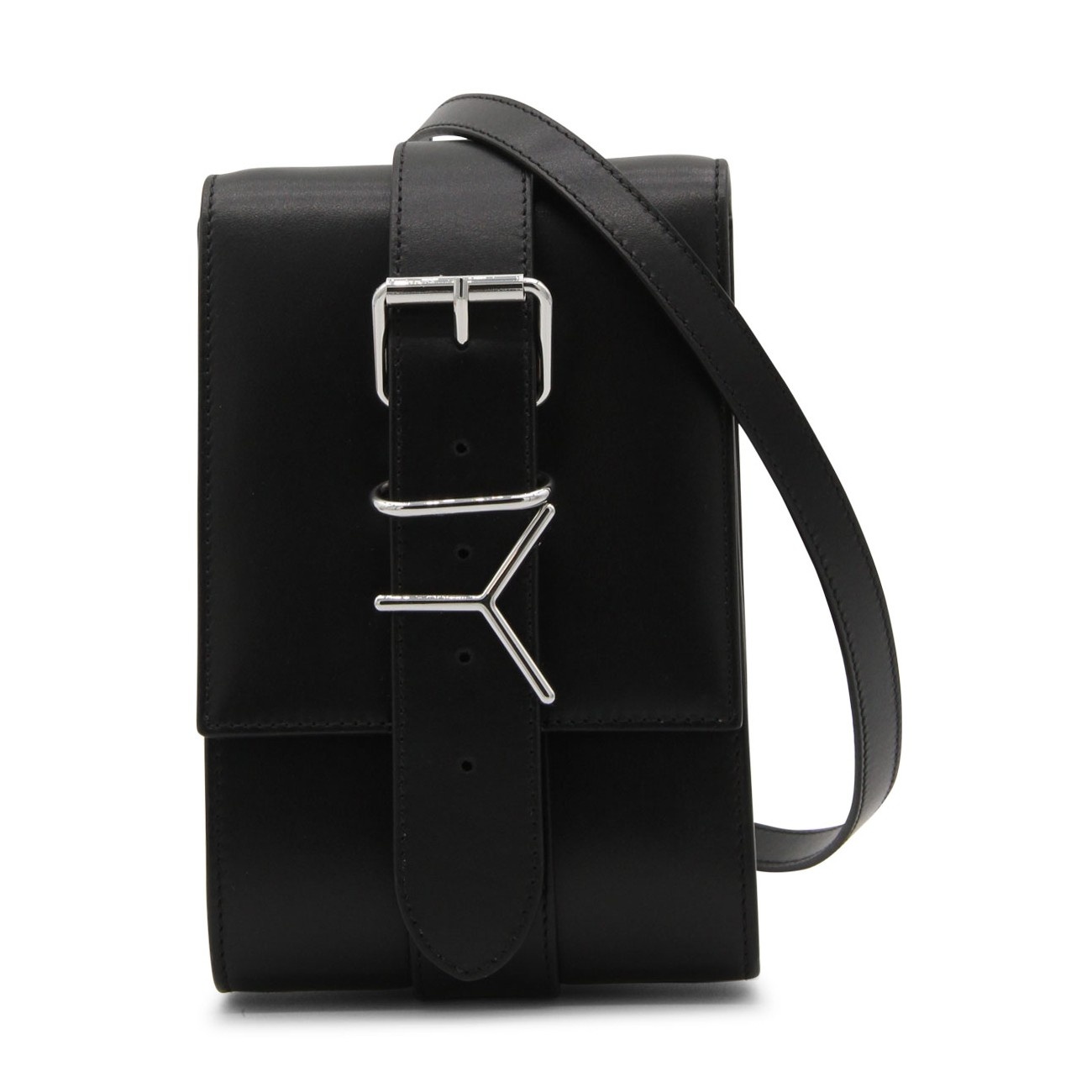 black leather y belt pochette - 1