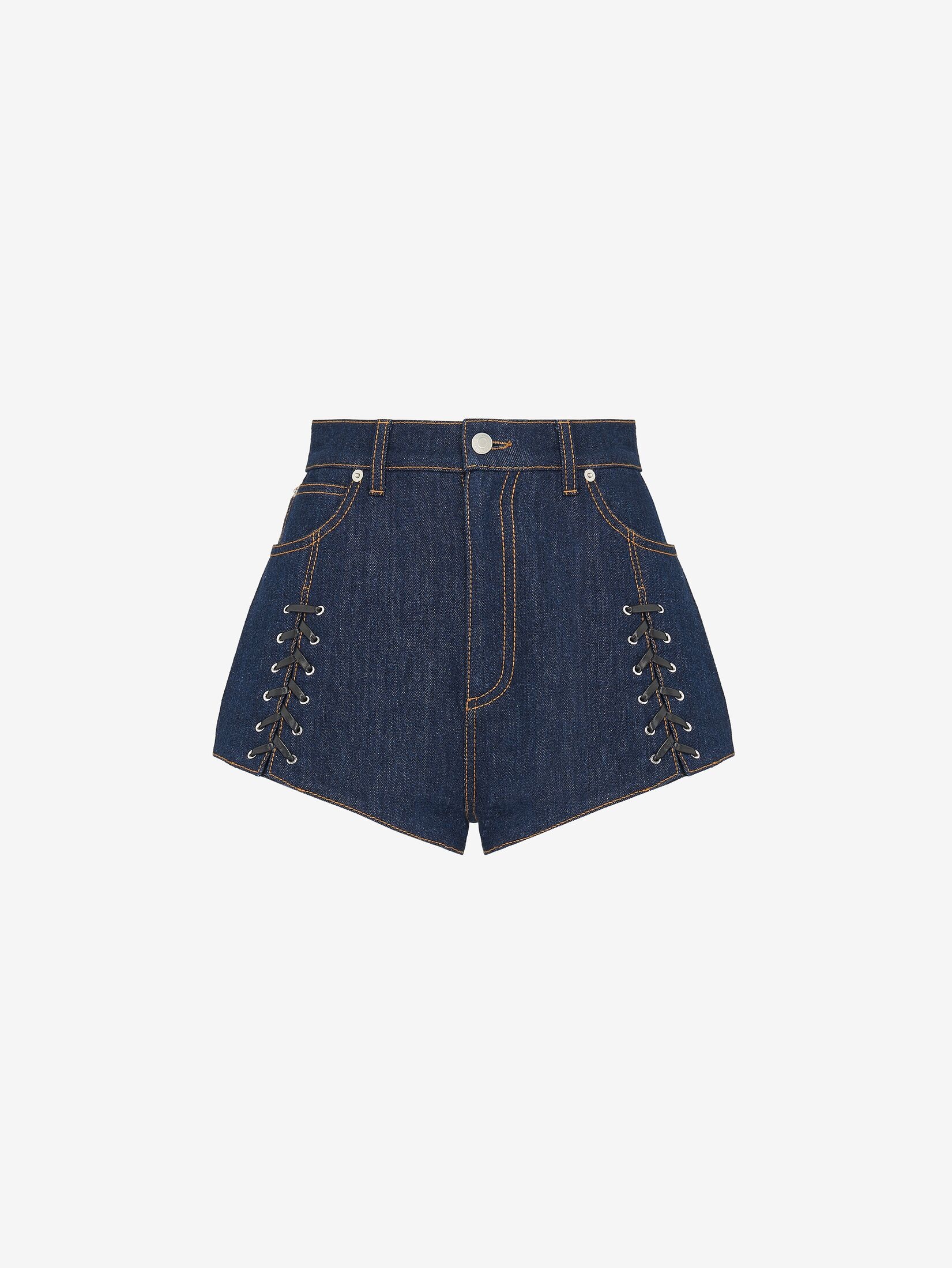 Women's Lace Detail Denim Micro Shorts in Denim - 1