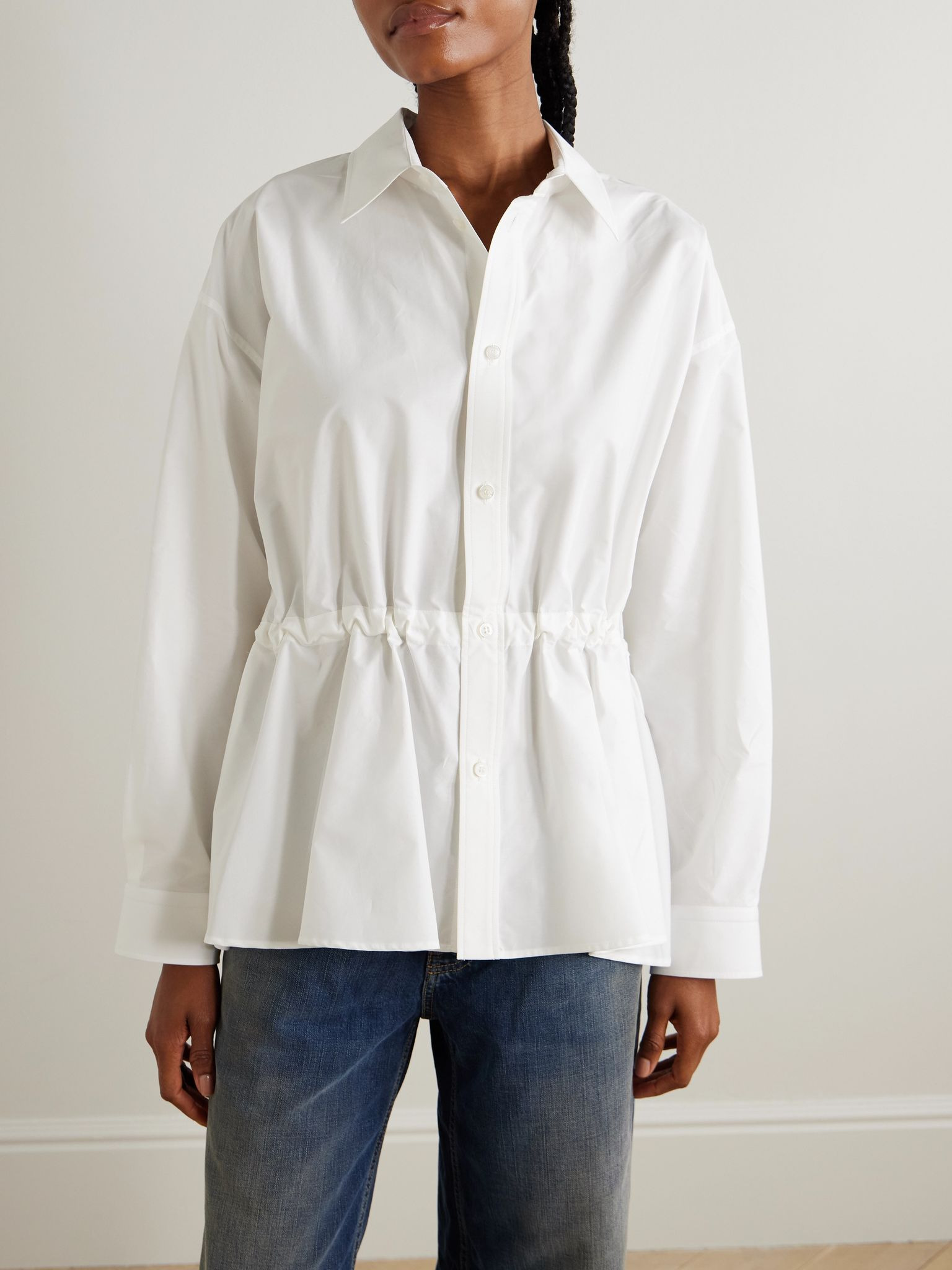 Hourglass gathered cotton-poplin shirt White - 3