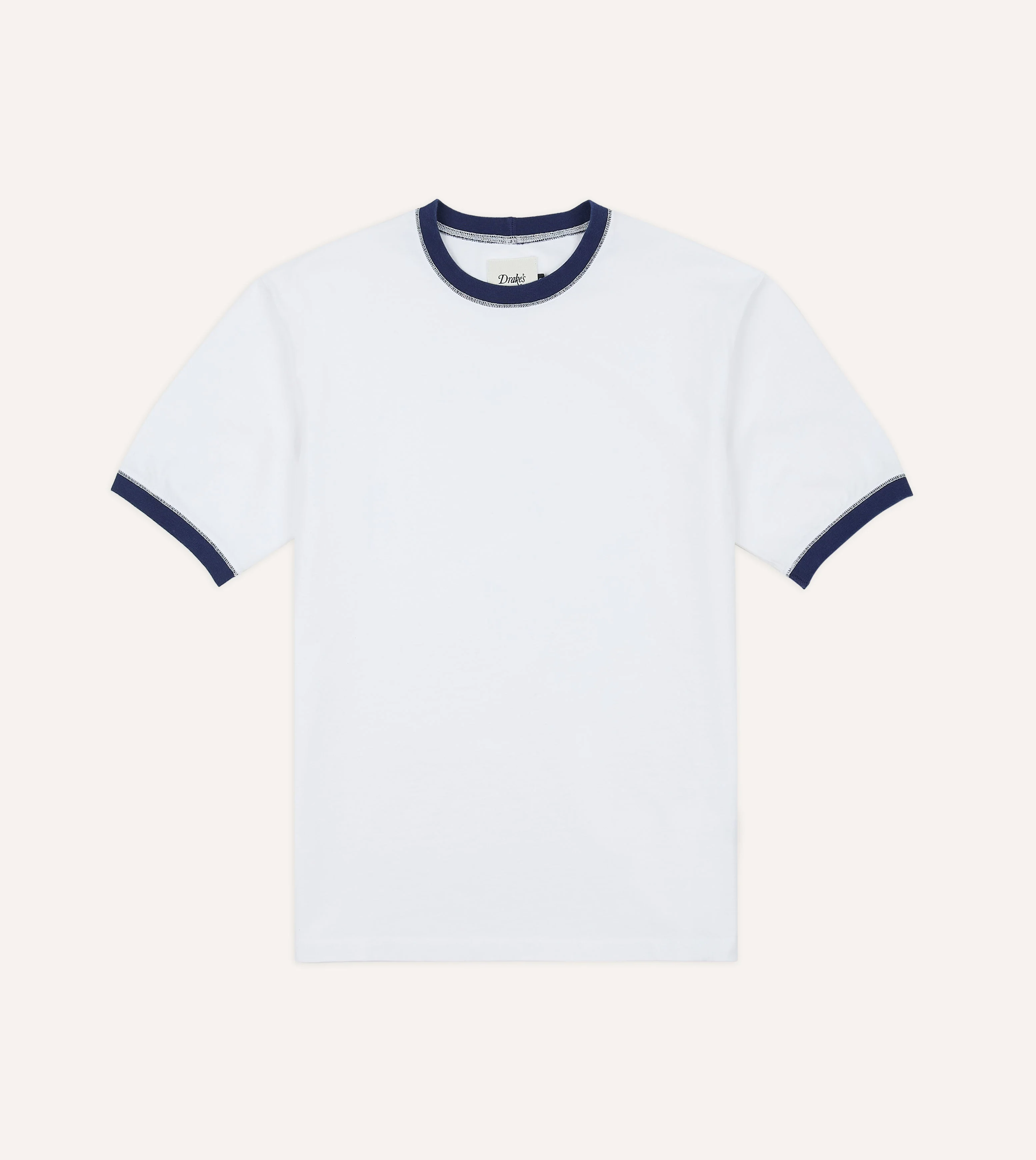 White and Navy Tipped Ringer T-Shirt - 1