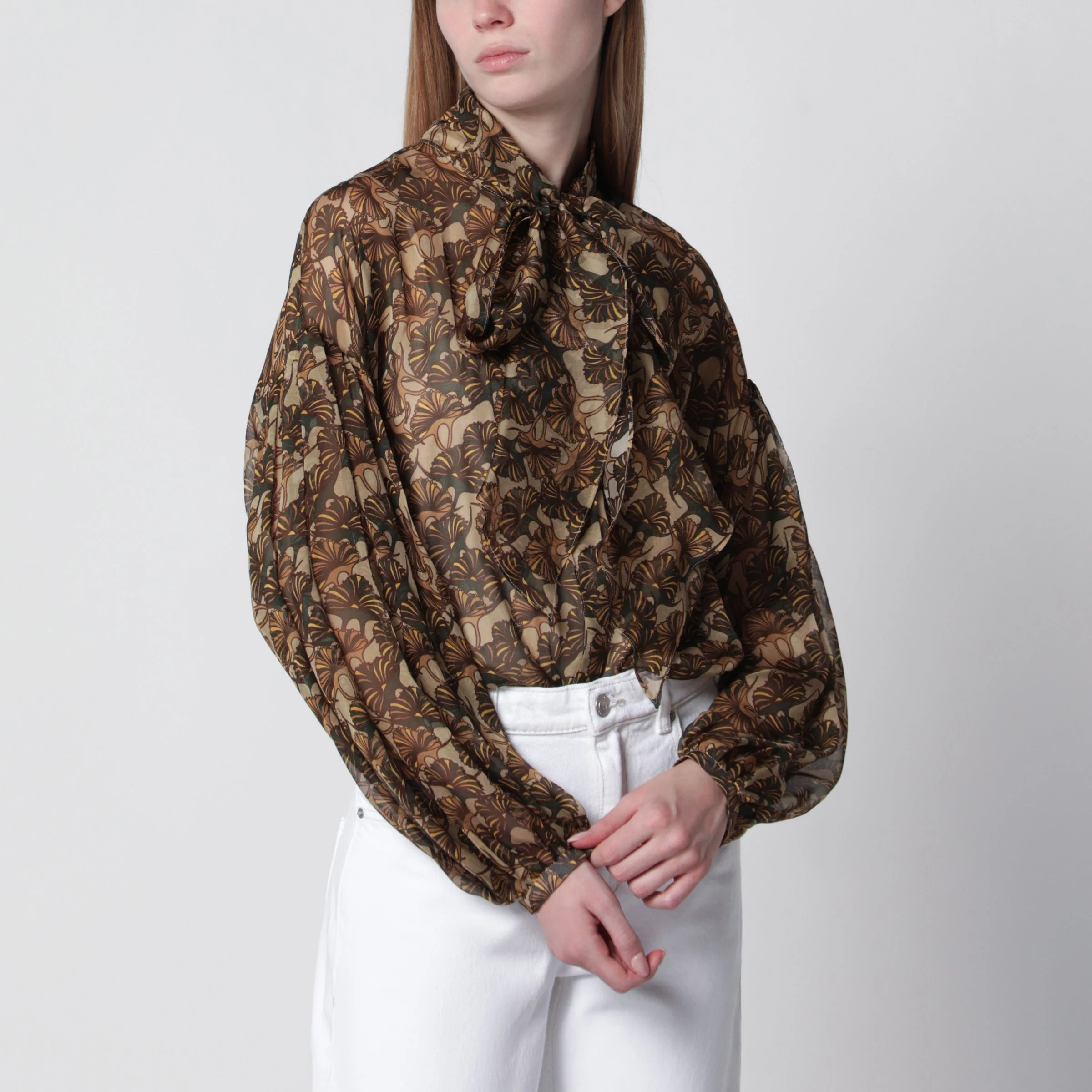 Printed silk chiffon blouse - 1