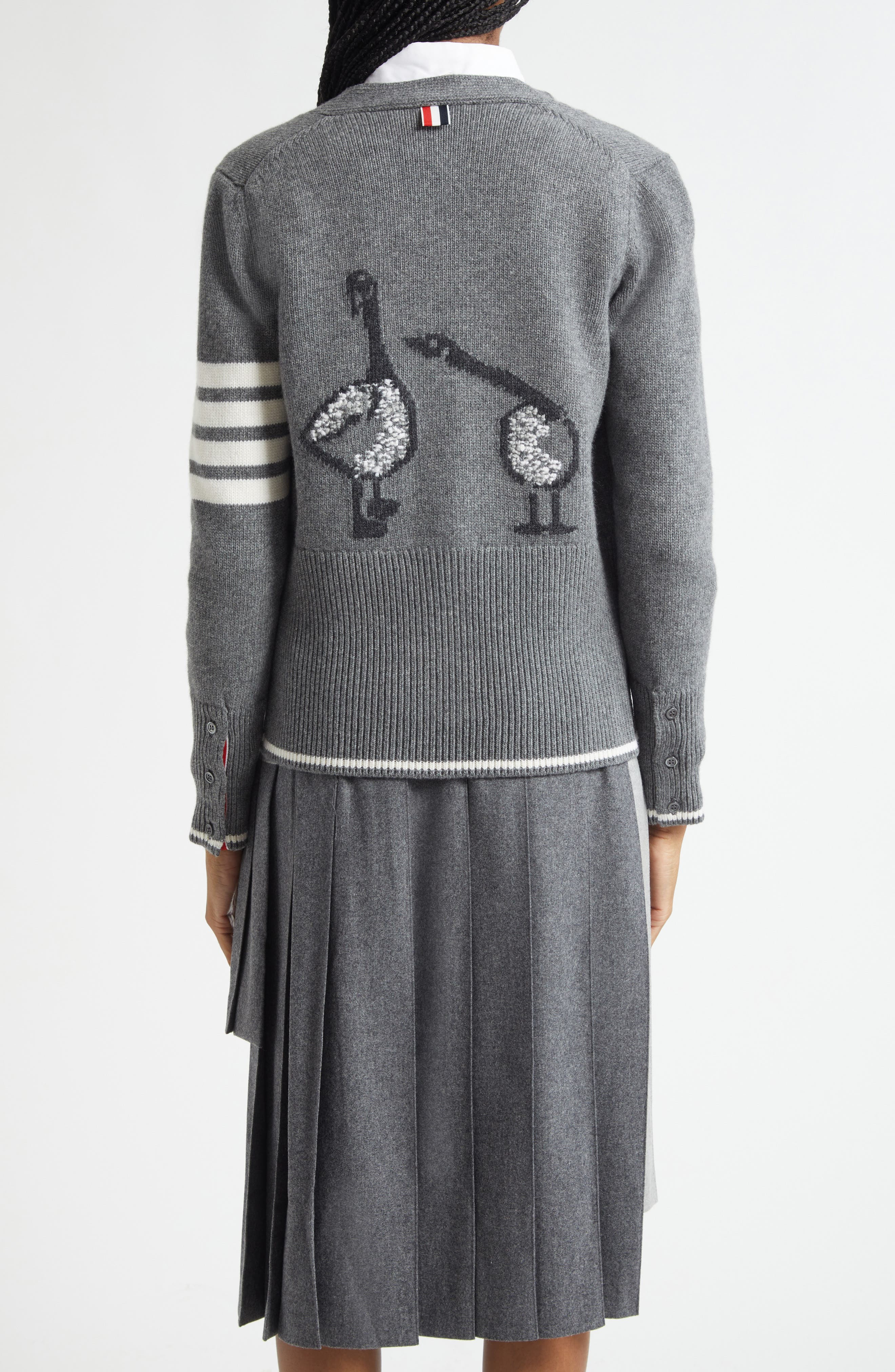Thom Browne Intarsia Geese 4-Bar Wool Cardigan in Medium Grey at Nordstrom - 3